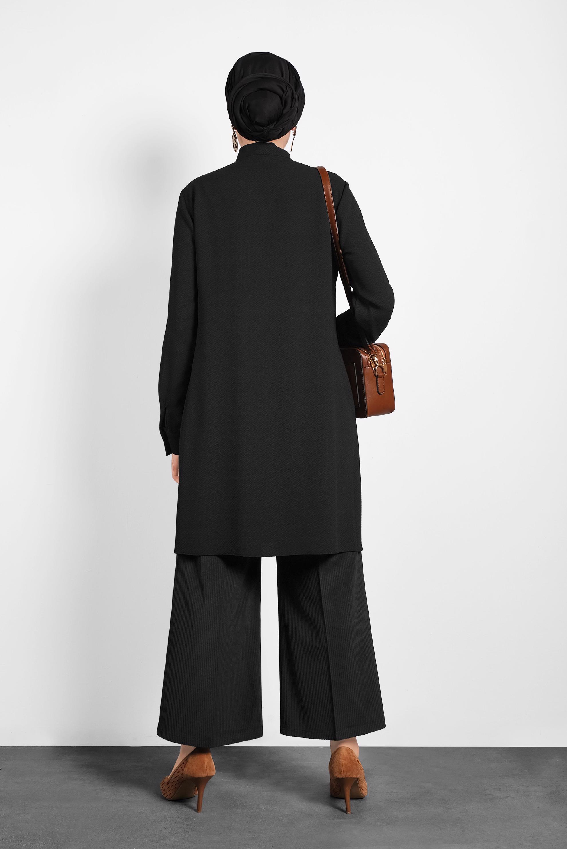 Tesettür giyim SİYAH FİTİLLİ KADİFE GENİŞ PAÇA PANTOLON 70033	