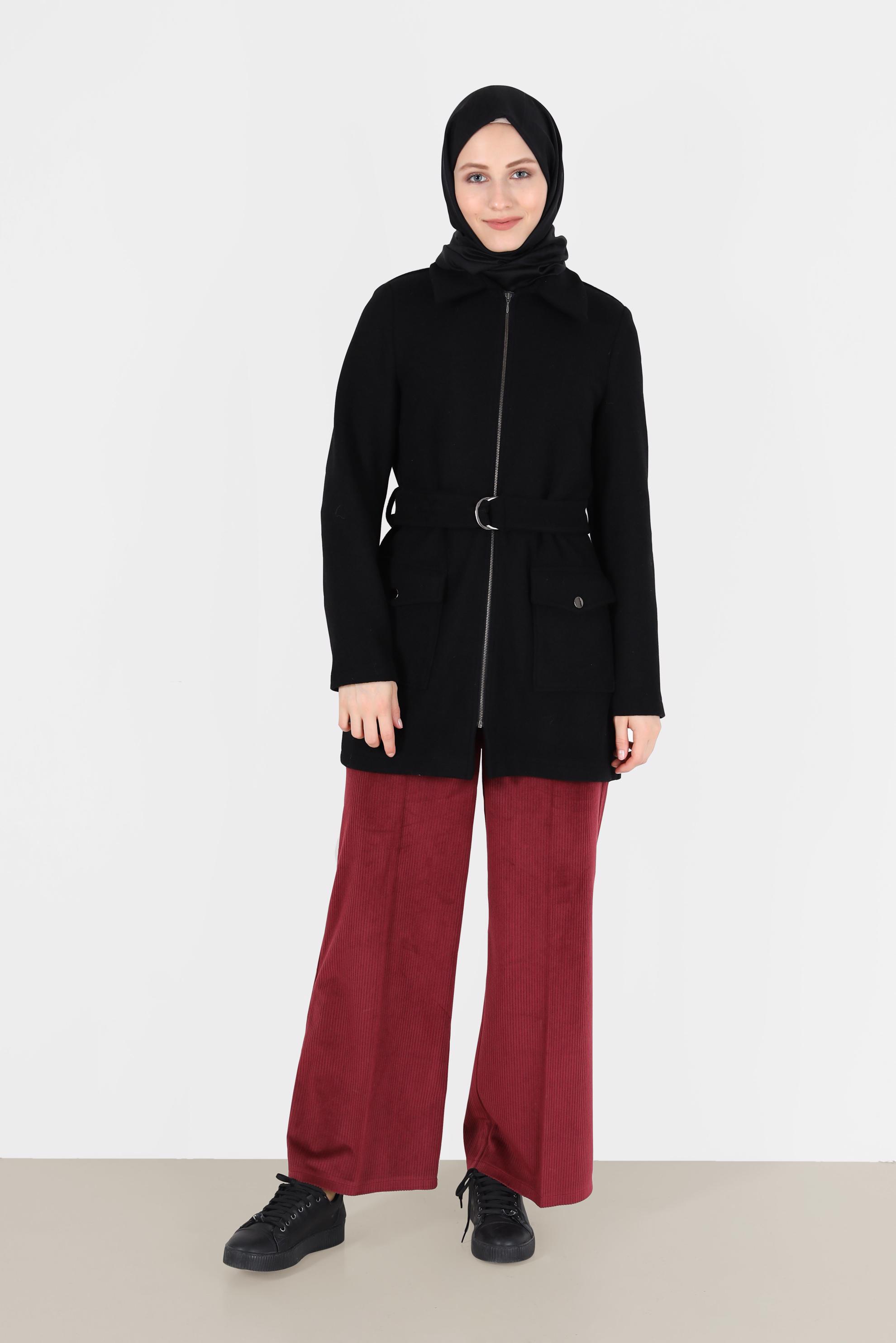 Tesettür giyim BORDO FİTİLLİ KADİFE GENİŞ PAÇA PANTOLON 70033	