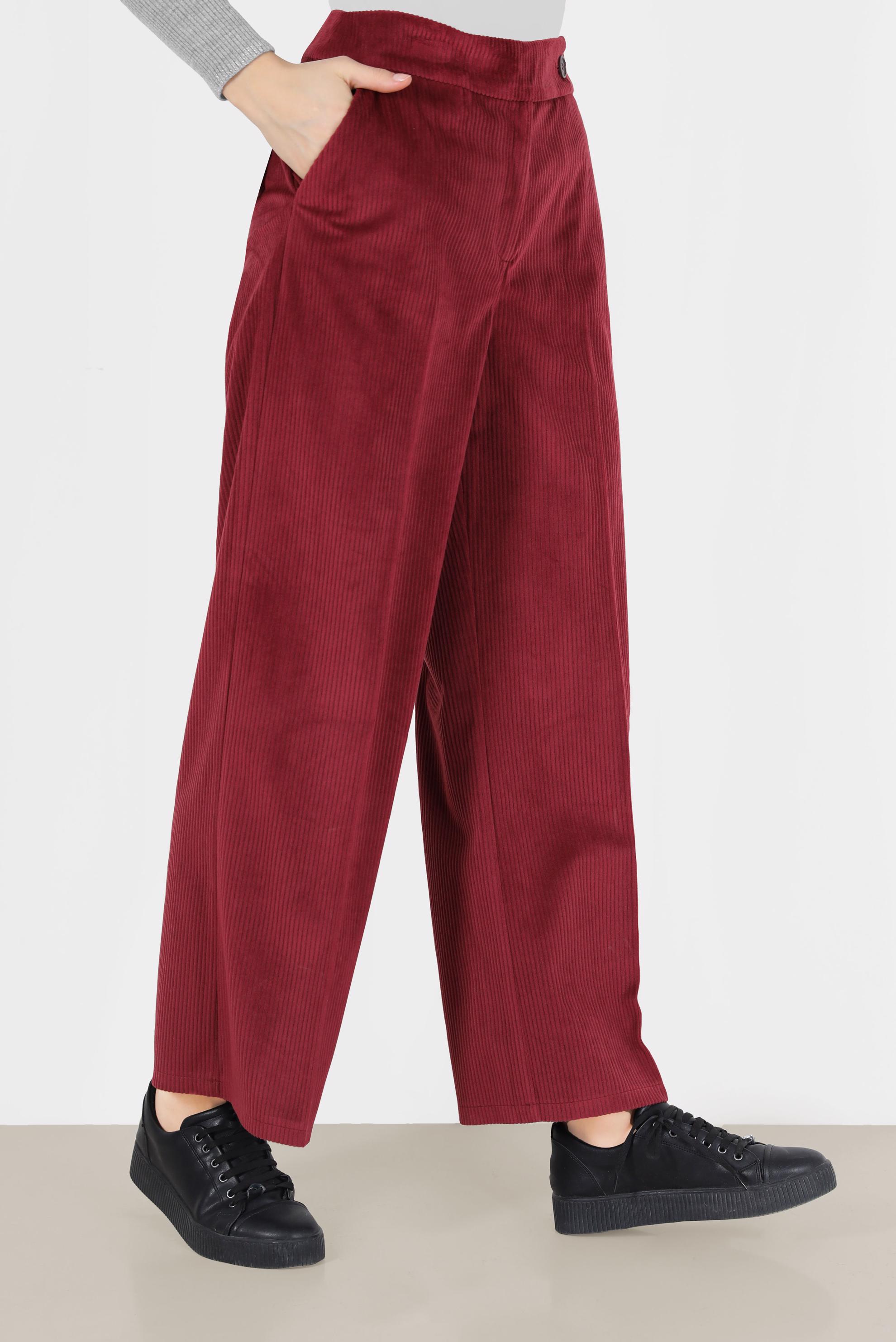 Tesettür giyim BORDO FİTİLLİ KADİFE GENİŞ PAÇA PANTOLON 70033	