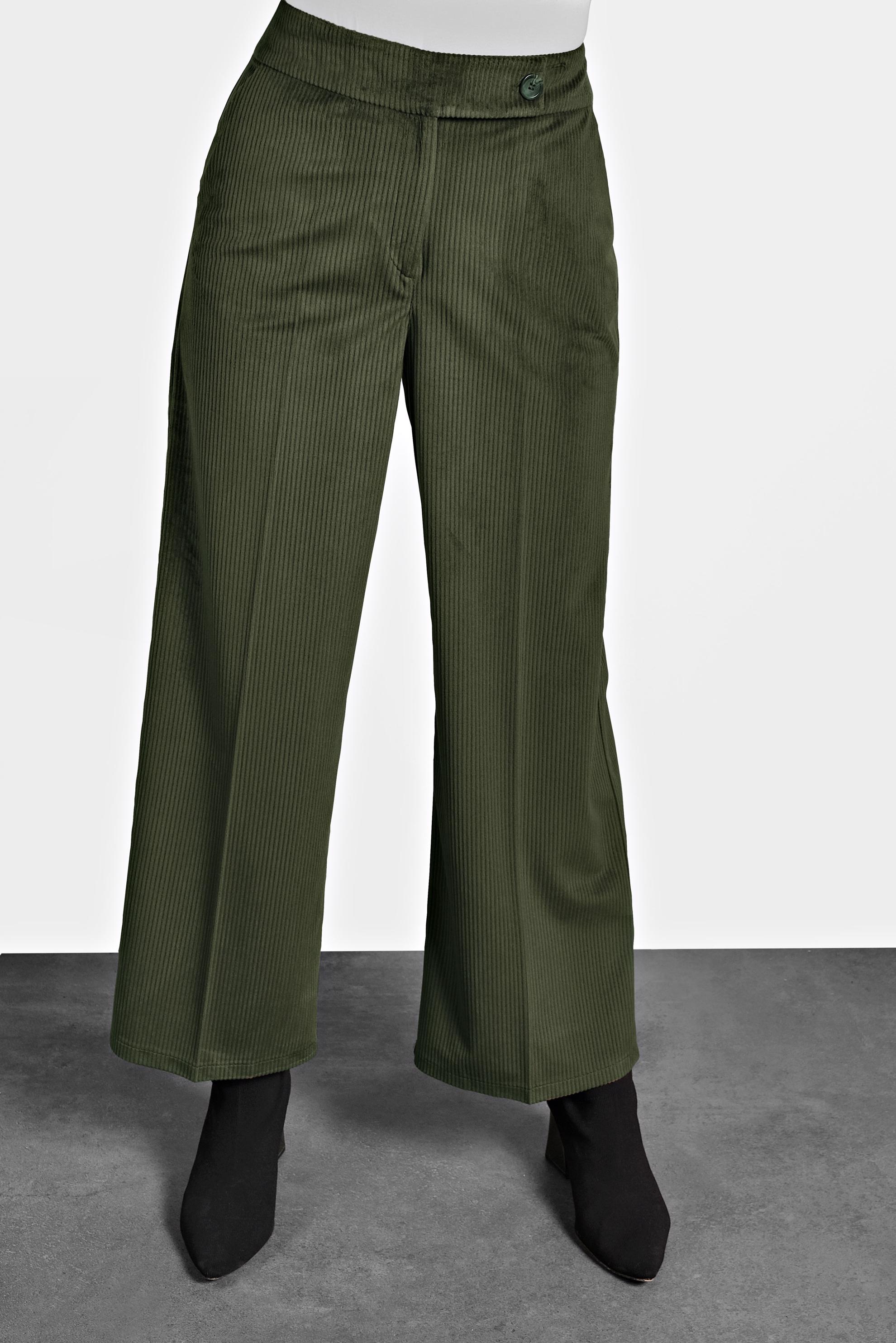 Tesettür giyim HAKİ FİTİLLİ KADİFE GENİŞ PAÇA PANTOLON 70033	