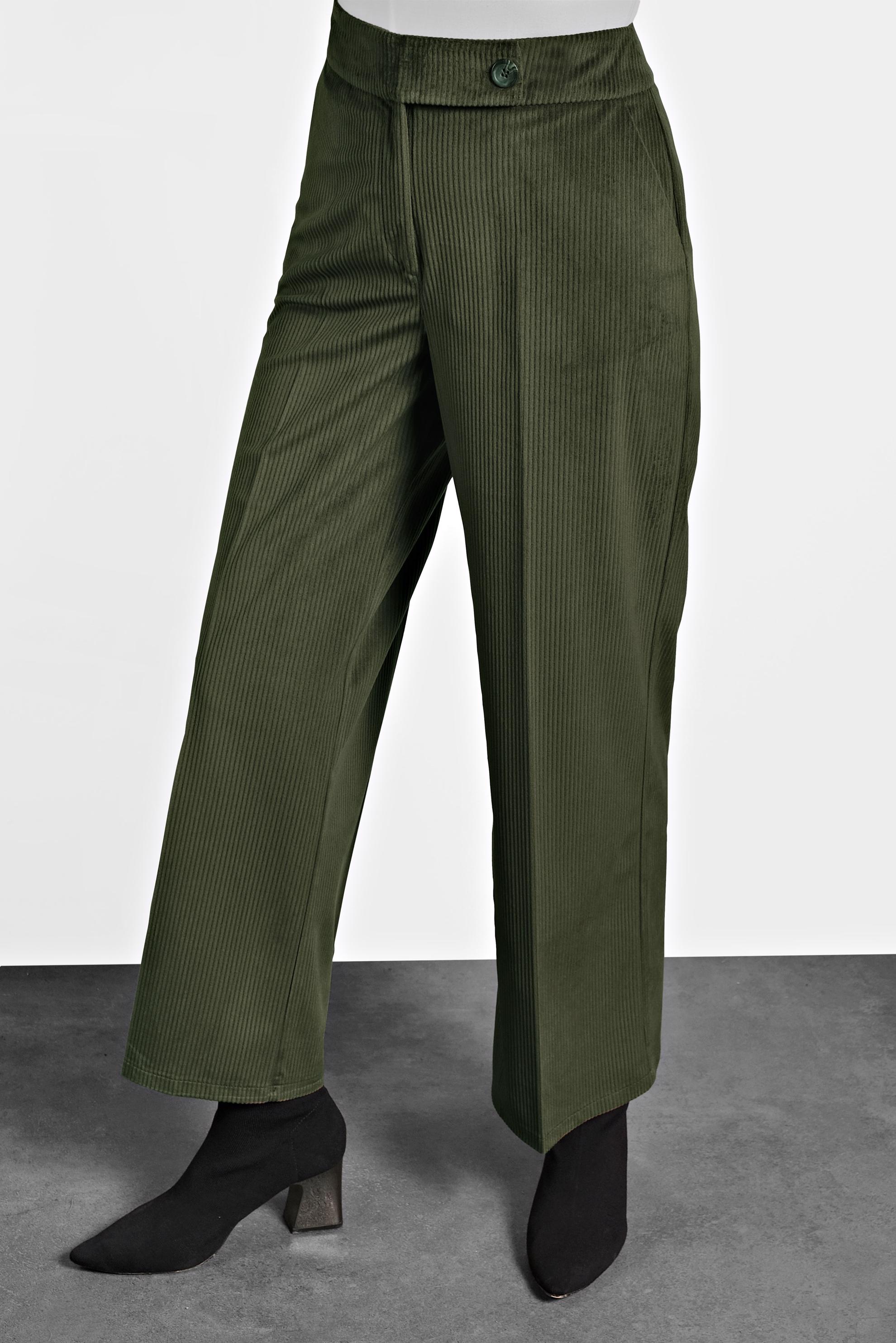 Tesettür giyim HAKİ FİTİLLİ KADİFE GENİŞ PAÇA PANTOLON 70033	