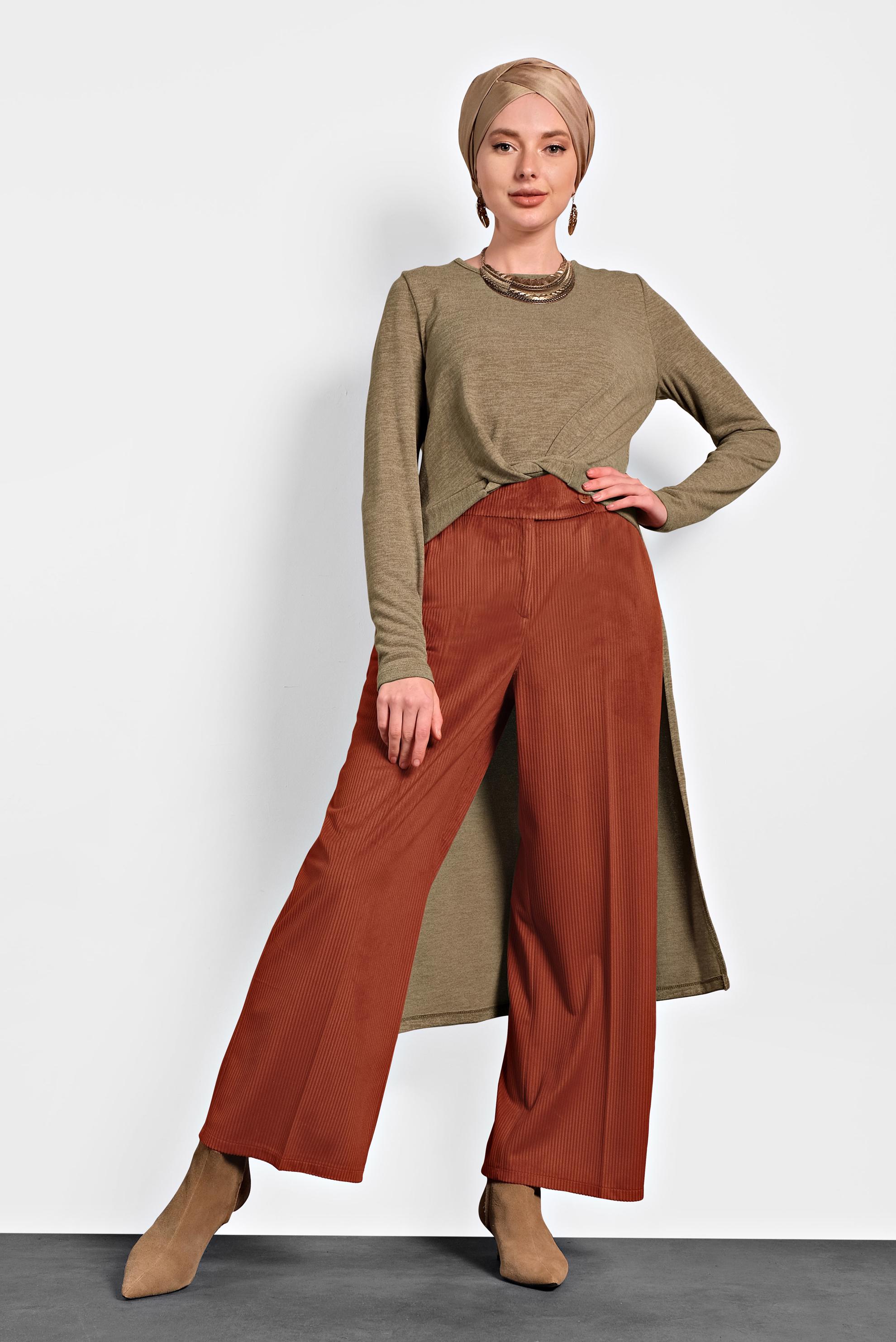 Hijab clothing ORANGE WIDE CUT CORDUROY TROUSERS 70033 
