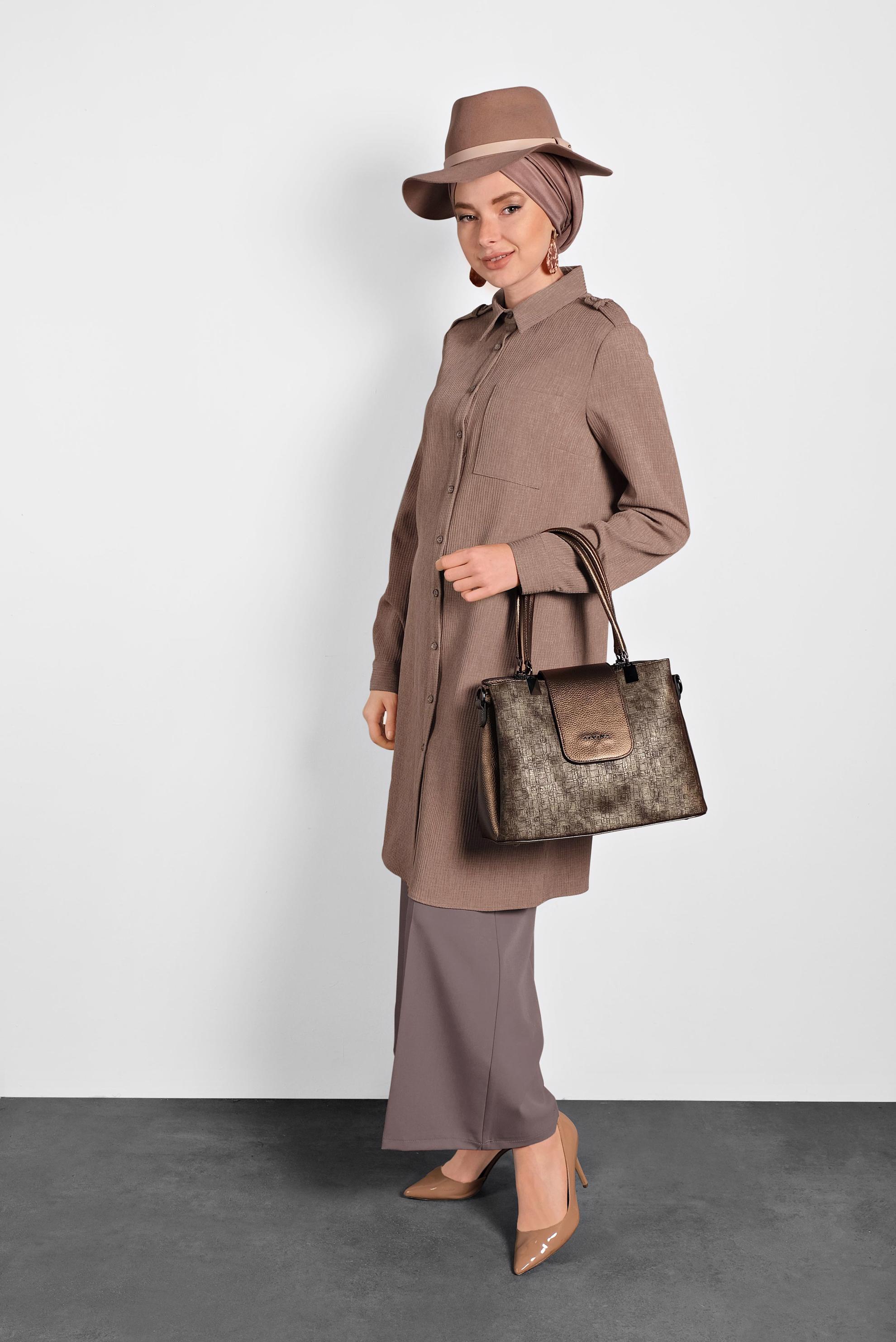 Tesettür giyim VİZON BOL KESİM PANTOLON 70038