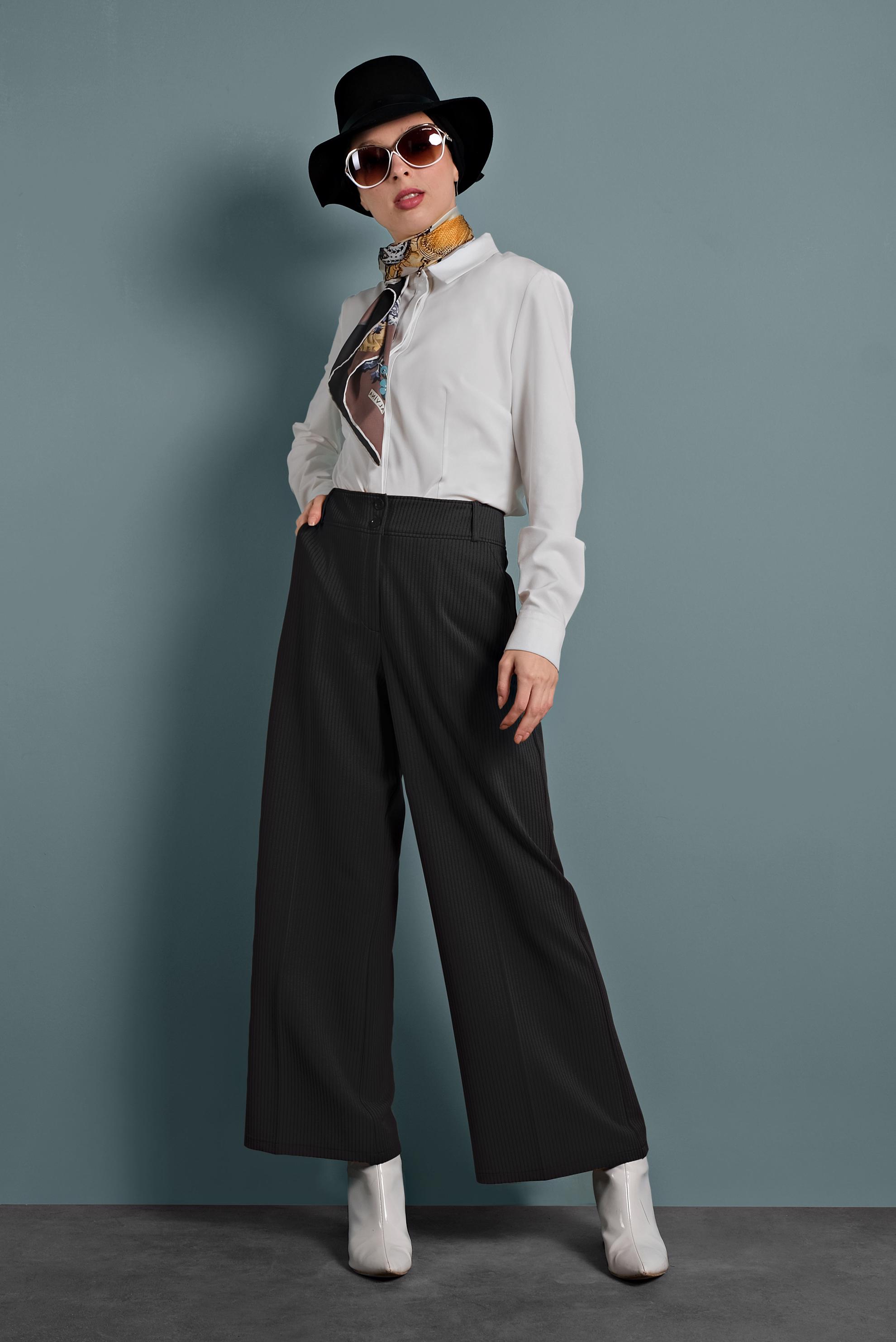 Tesettür giyim SİYAH BOL PAÇA PANTOLON 70040 