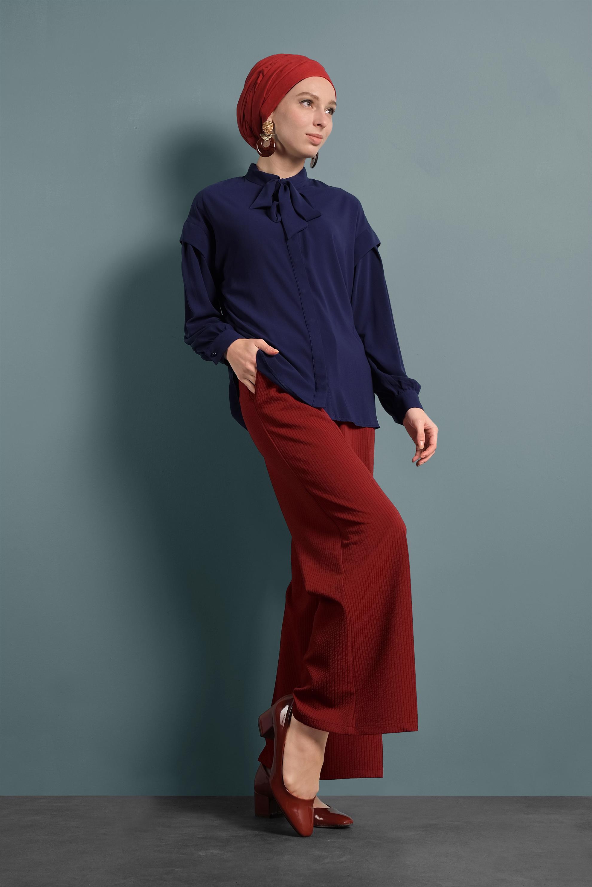 Tesettür giyim BORDO BOL PAÇA PANTOLON 70040 