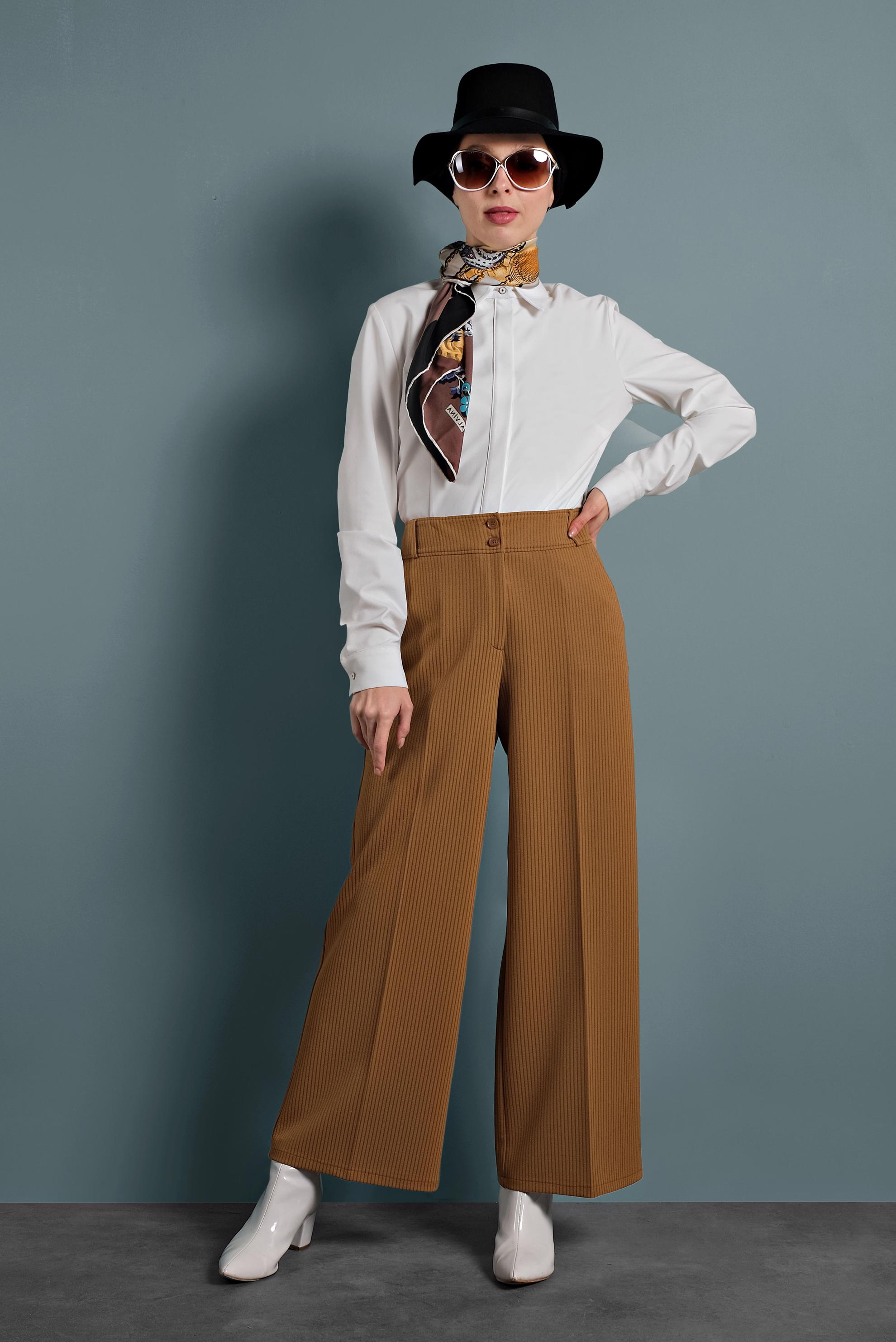 Tesettür giyim KAHVE BOL PAÇA PANTOLON 70040 