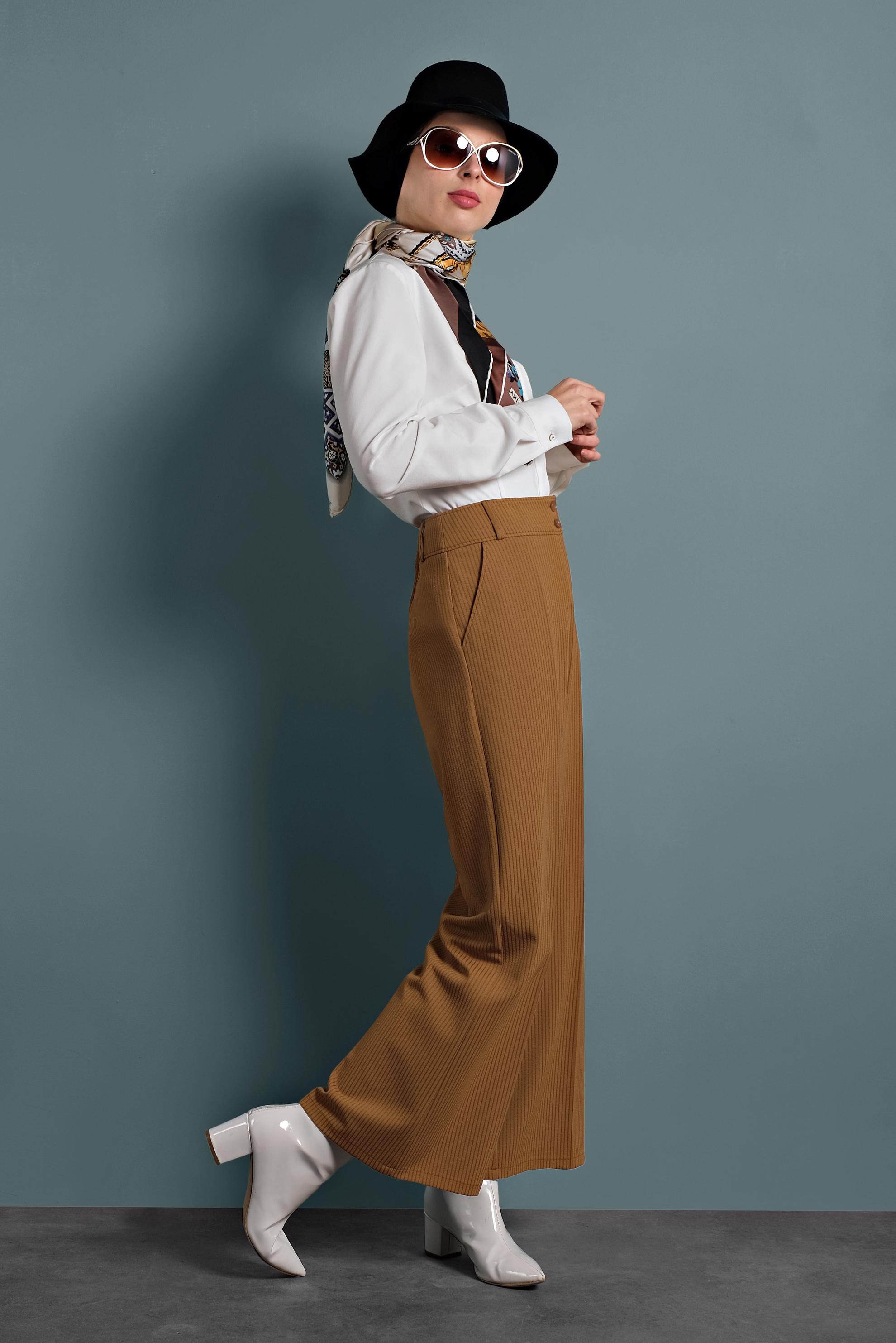 Tesettür giyim KAHVE BOL PAÇA PANTOLON 70040 