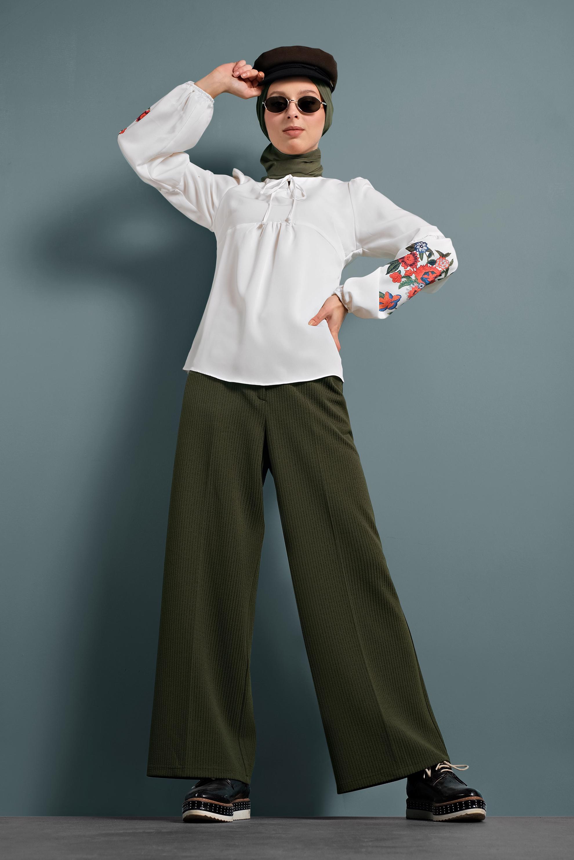 Tesettür giyim HAKİ BOL PAÇA PANTOLON 70040 