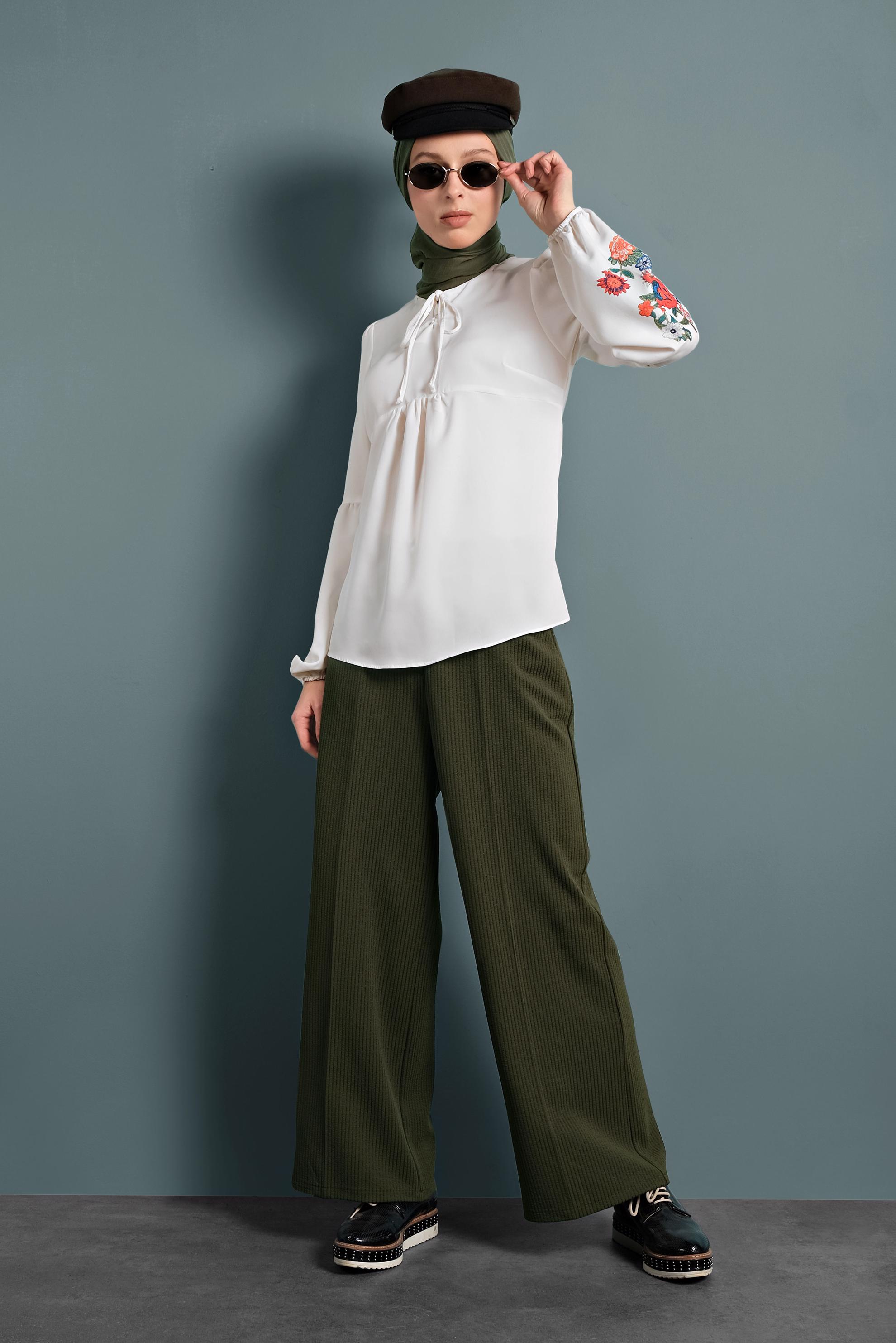 Tesettür giyim HAKİ BOL PAÇA PANTOLON 70040 