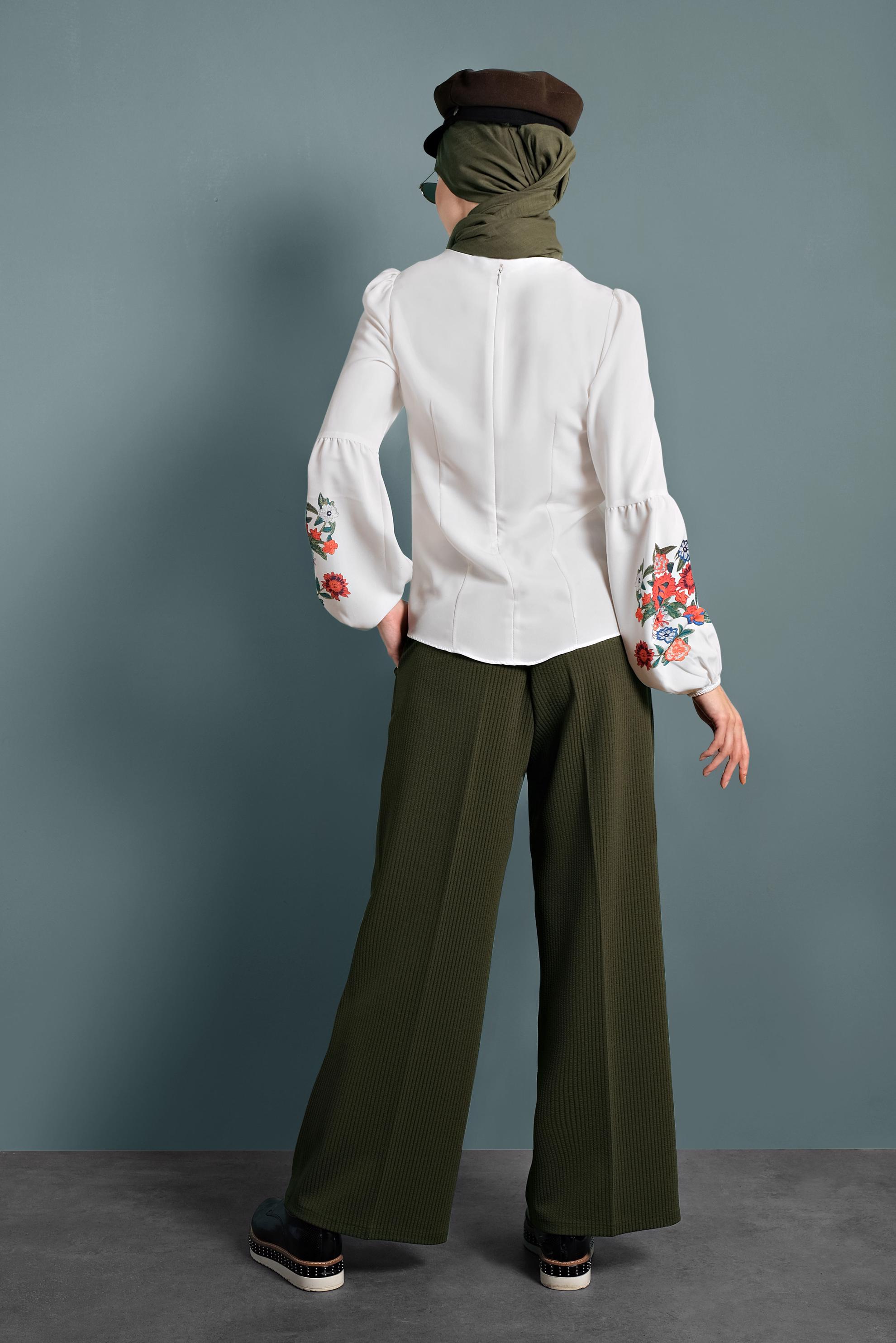 Tesettür giyim HAKİ BOL PAÇA PANTOLON 70040 