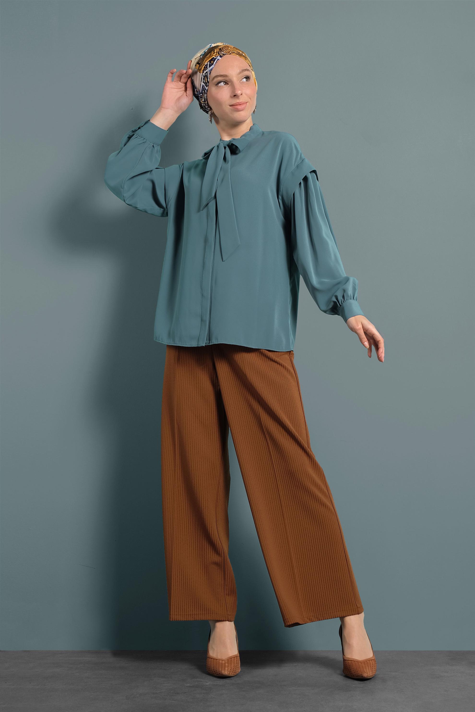 Tesettür giyim KAHVE BOL PAÇA PANTOLON 70040 