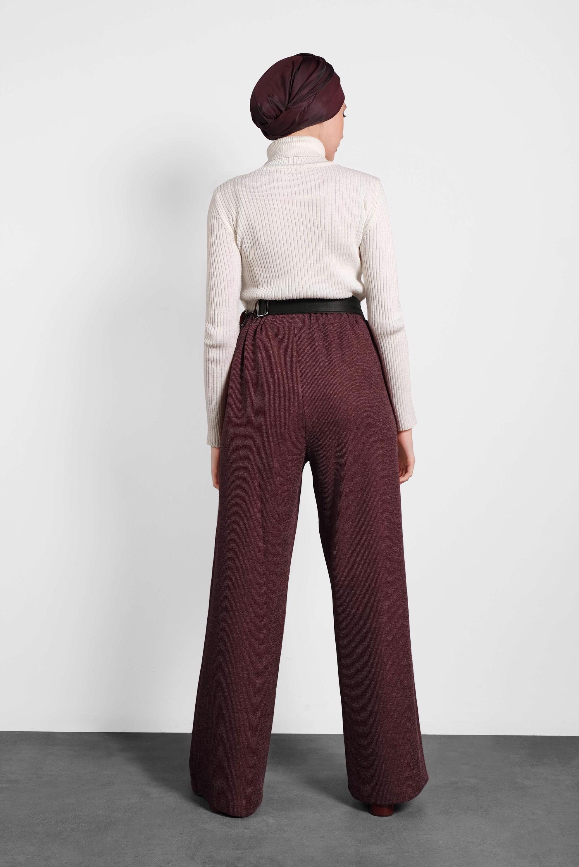 Tesettür giyim BORDO BELİ LASTİKLİ ÖRME PANTOLON 70041