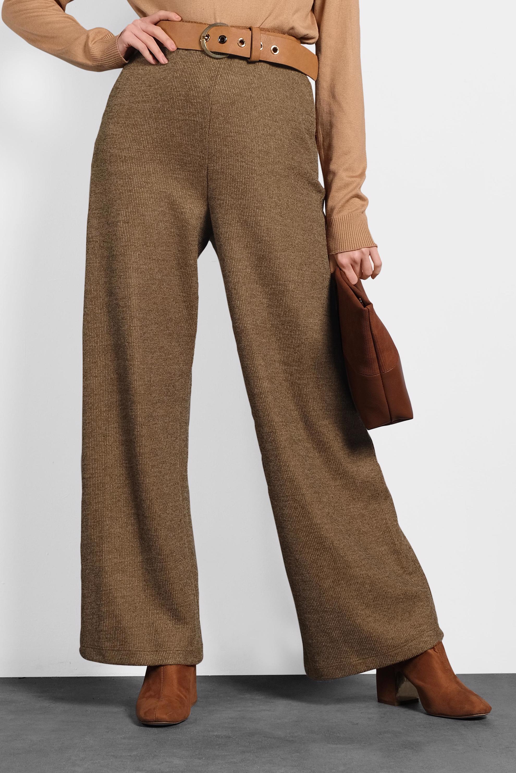 Tesettür giyim KAHVE BELİ LASTİKLİ ÖRME PANTOLON 70041