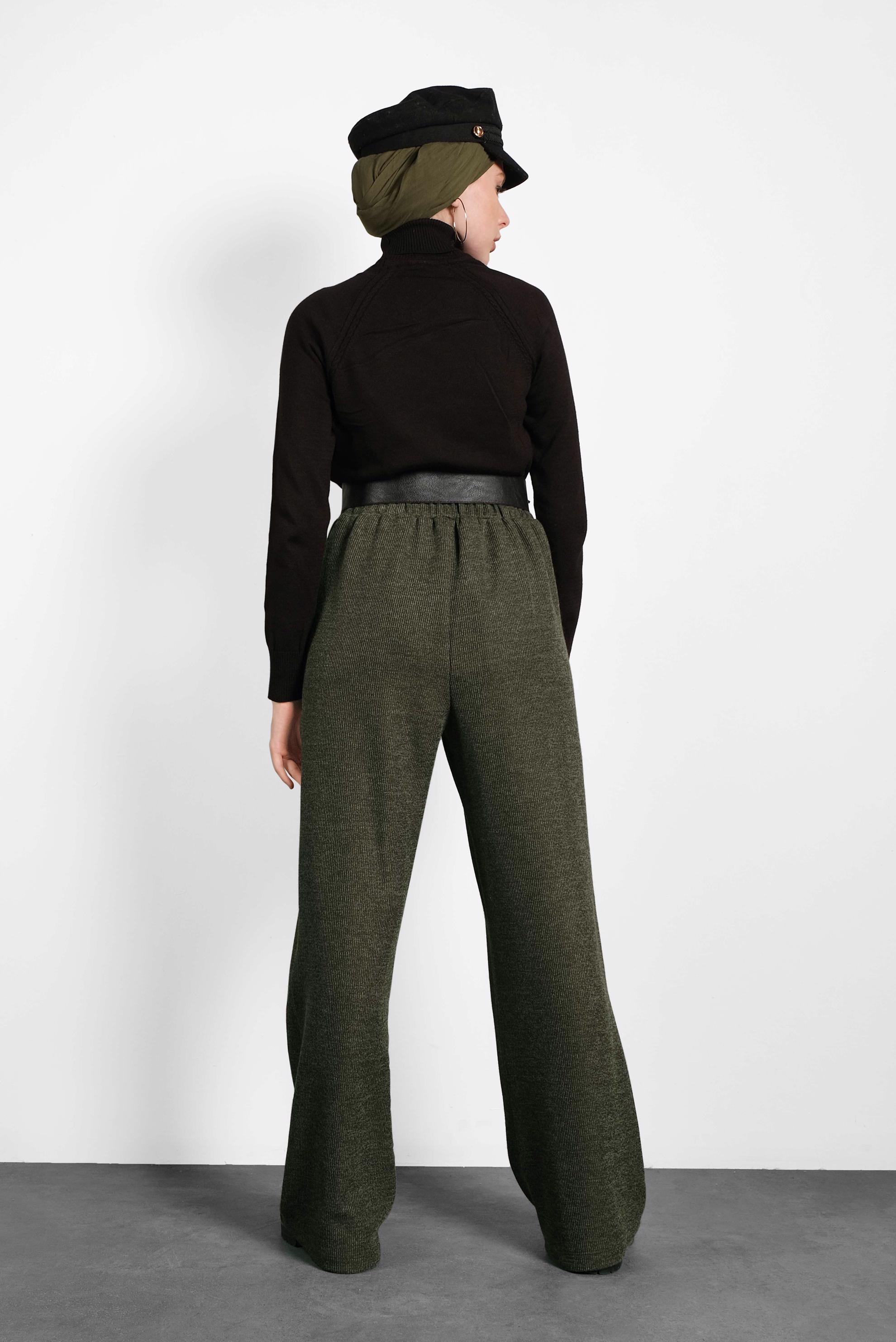 Tesettür giyim HAKİ BELİ LASTİKLİ ÖRME PANTOLON 70041