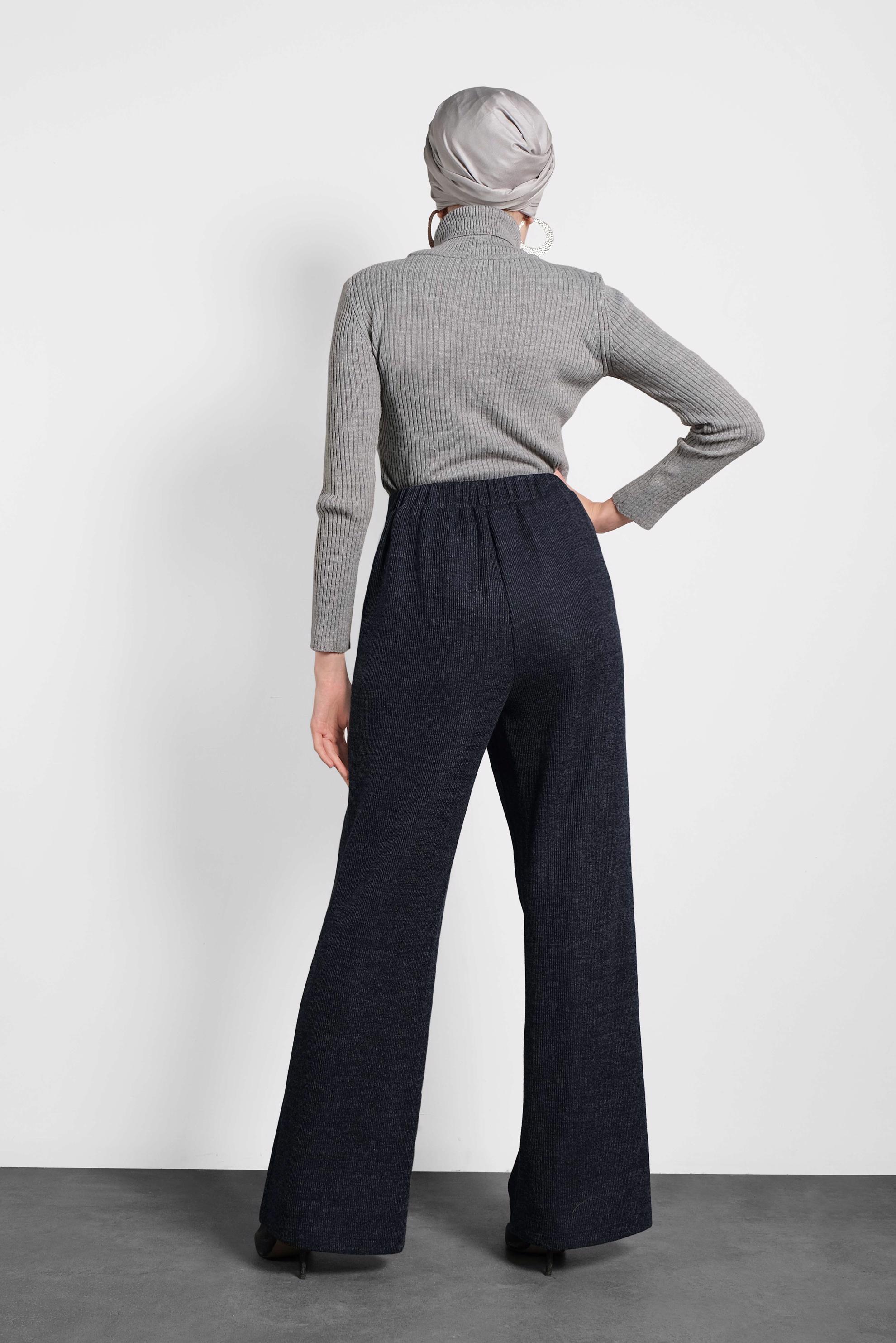 Tesettür giyim LACİVERT BELİ LASTİKLİ ÖRME PANTOLON 70041