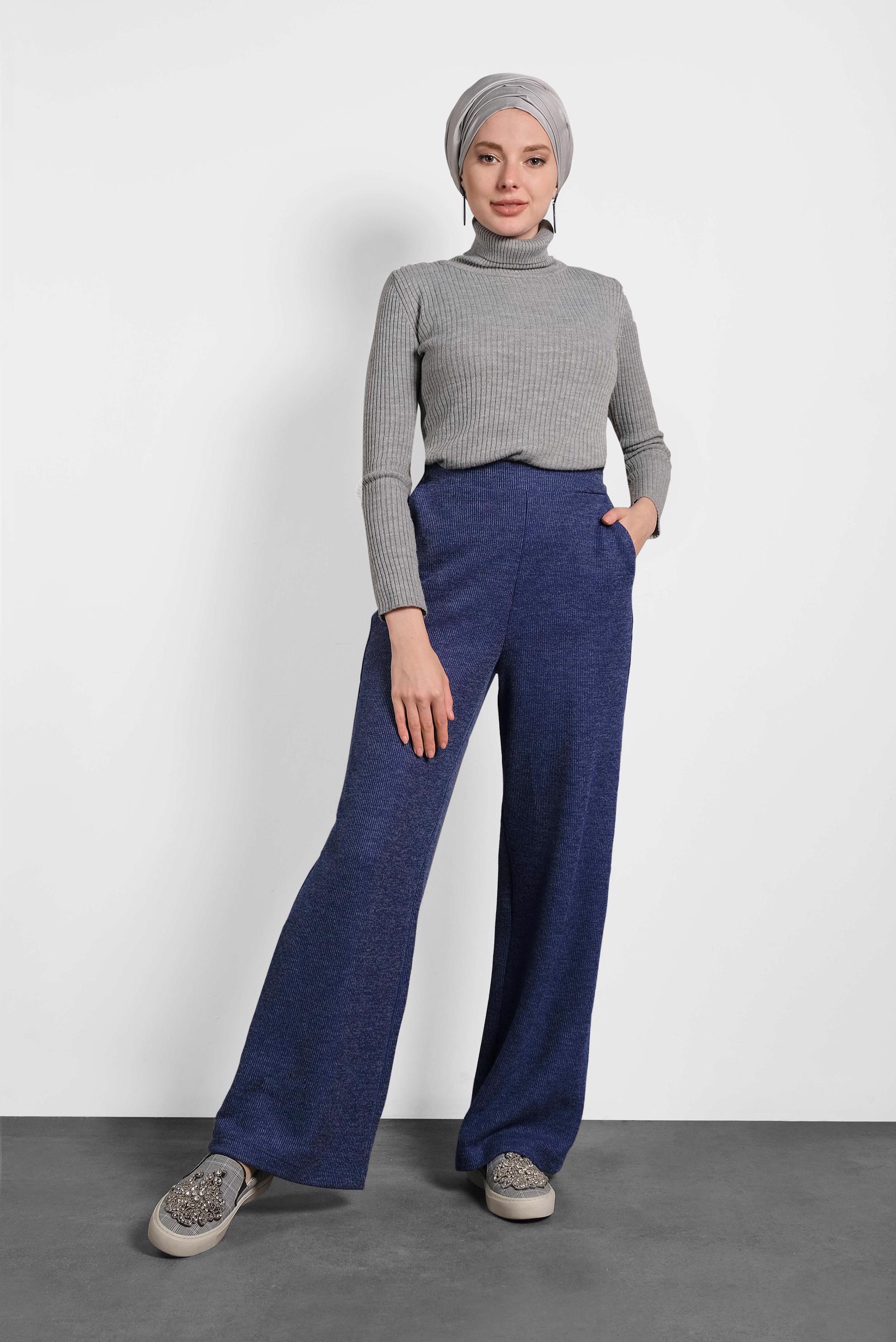 Tesettür giyim LACİVERT BELİ LASTİKLİ ÖRME PANTOLON 70041