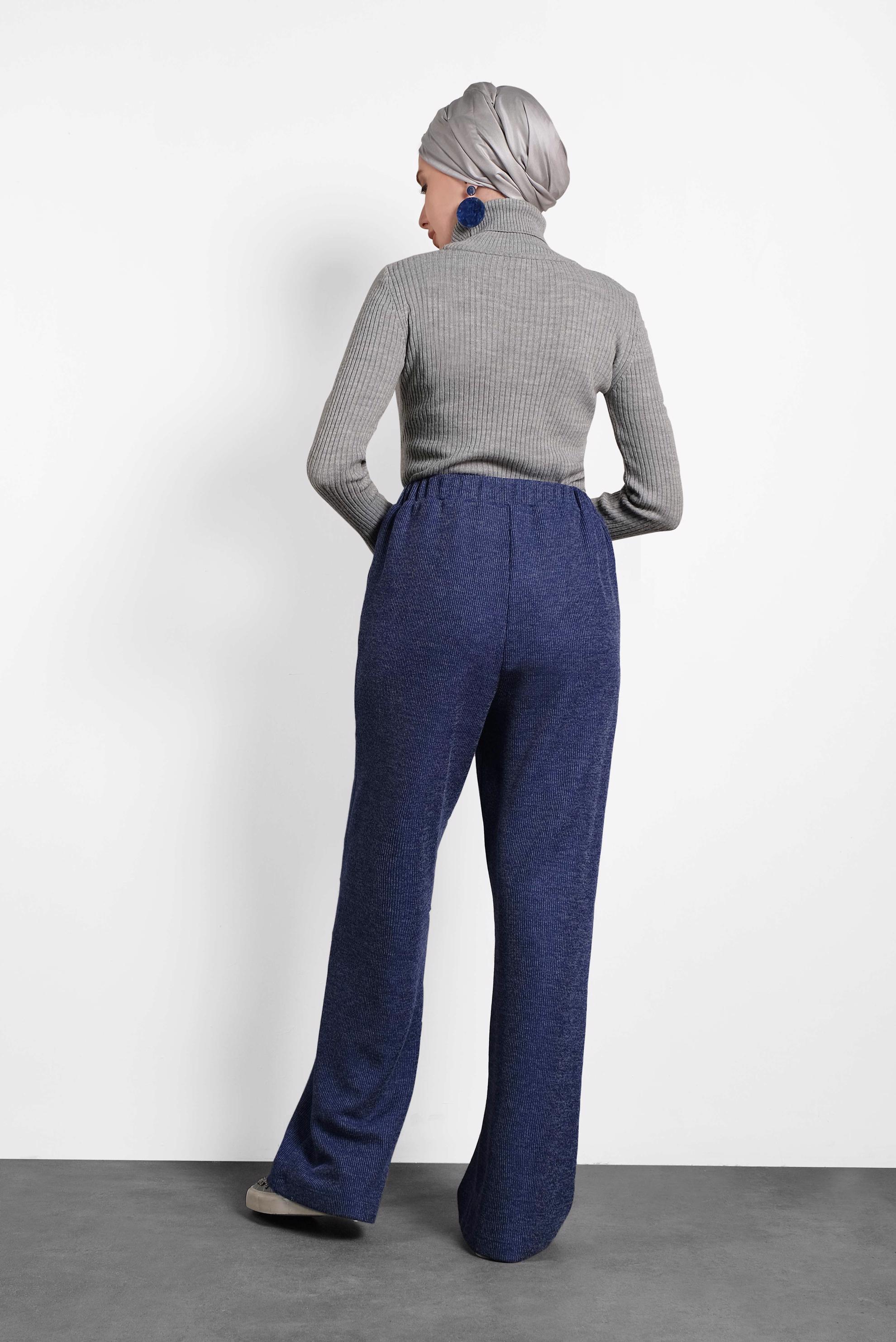 Tesettür giyim LACİVERT BELİ LASTİKLİ ÖRME PANTOLON 70041