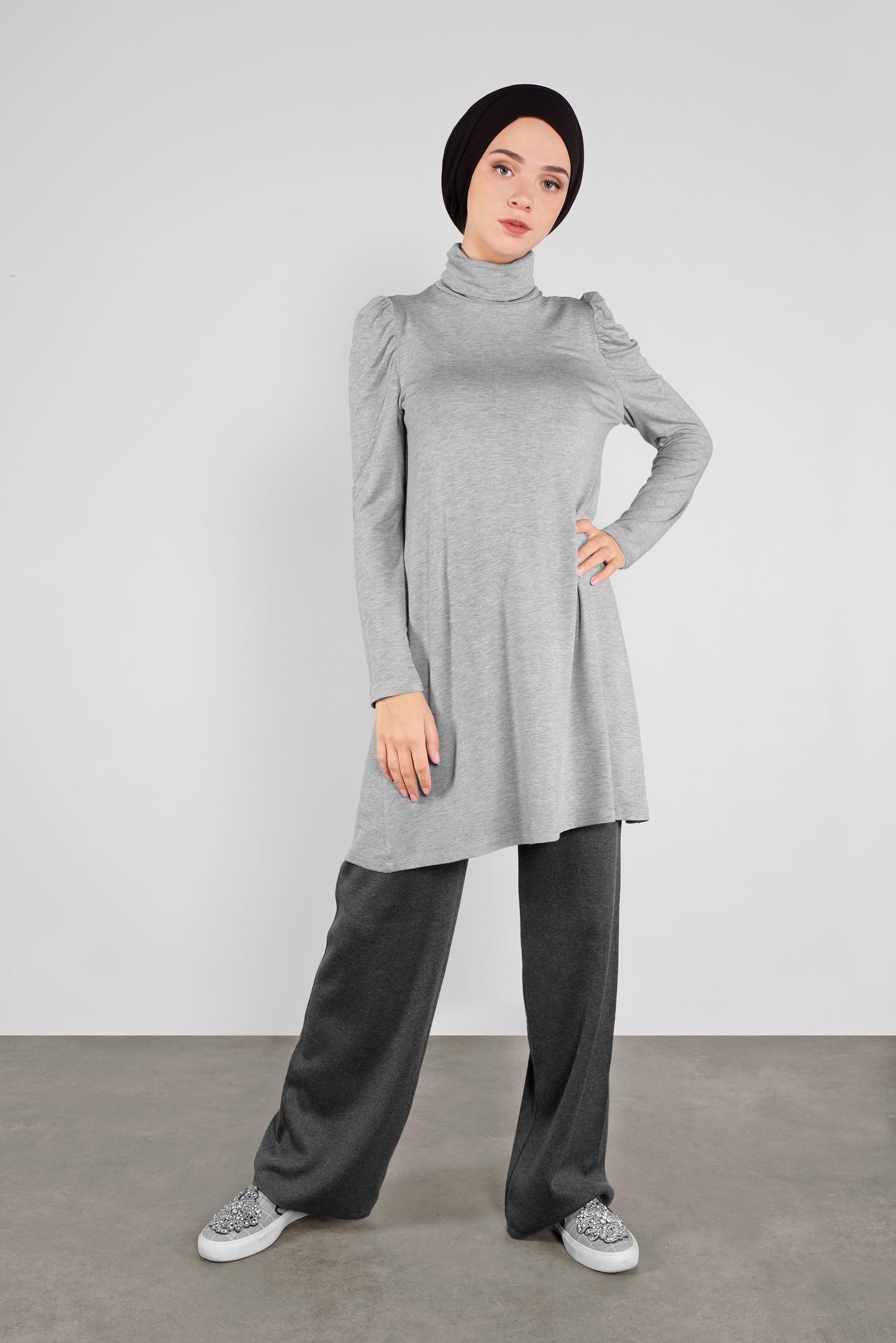 Tesettür giyim GRİ YÜKSEK BEL TRİKO PANTOLON 70120