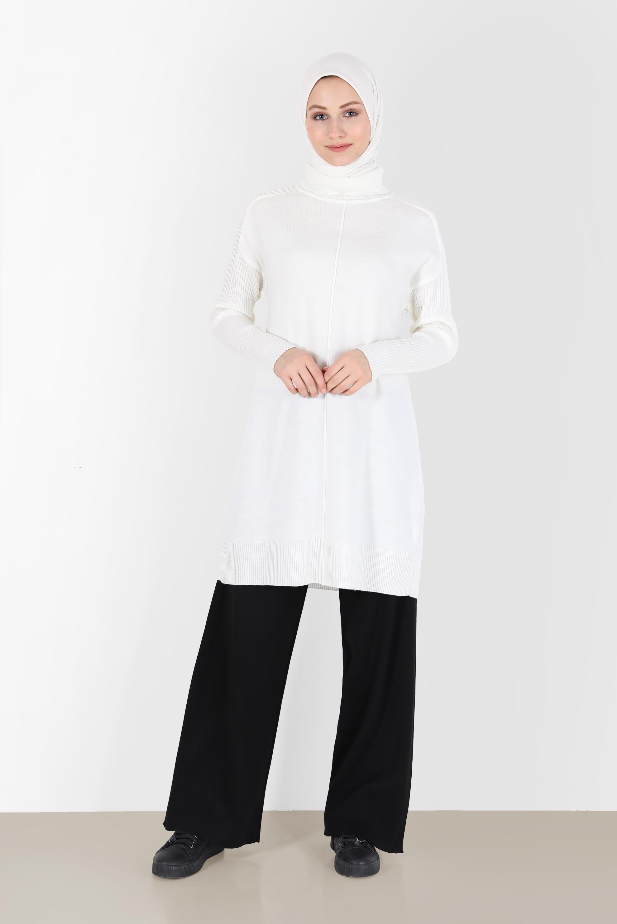 Tesettür giyim SİYAH GENİŞ PAÇA TRİKO PANTOLON 70121