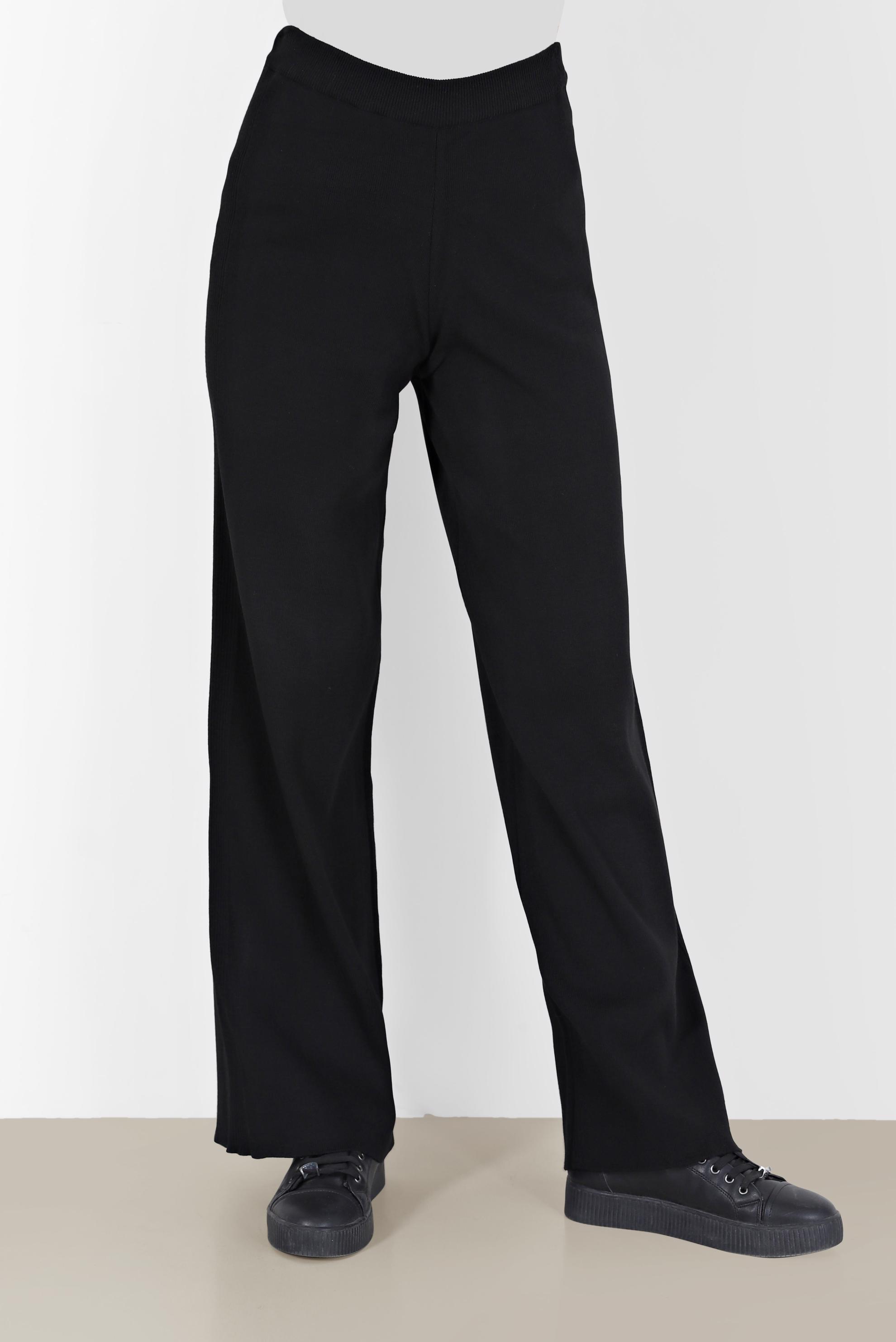 Tesettür giyim SİYAH GENİŞ PAÇA TRİKO PANTOLON 70121