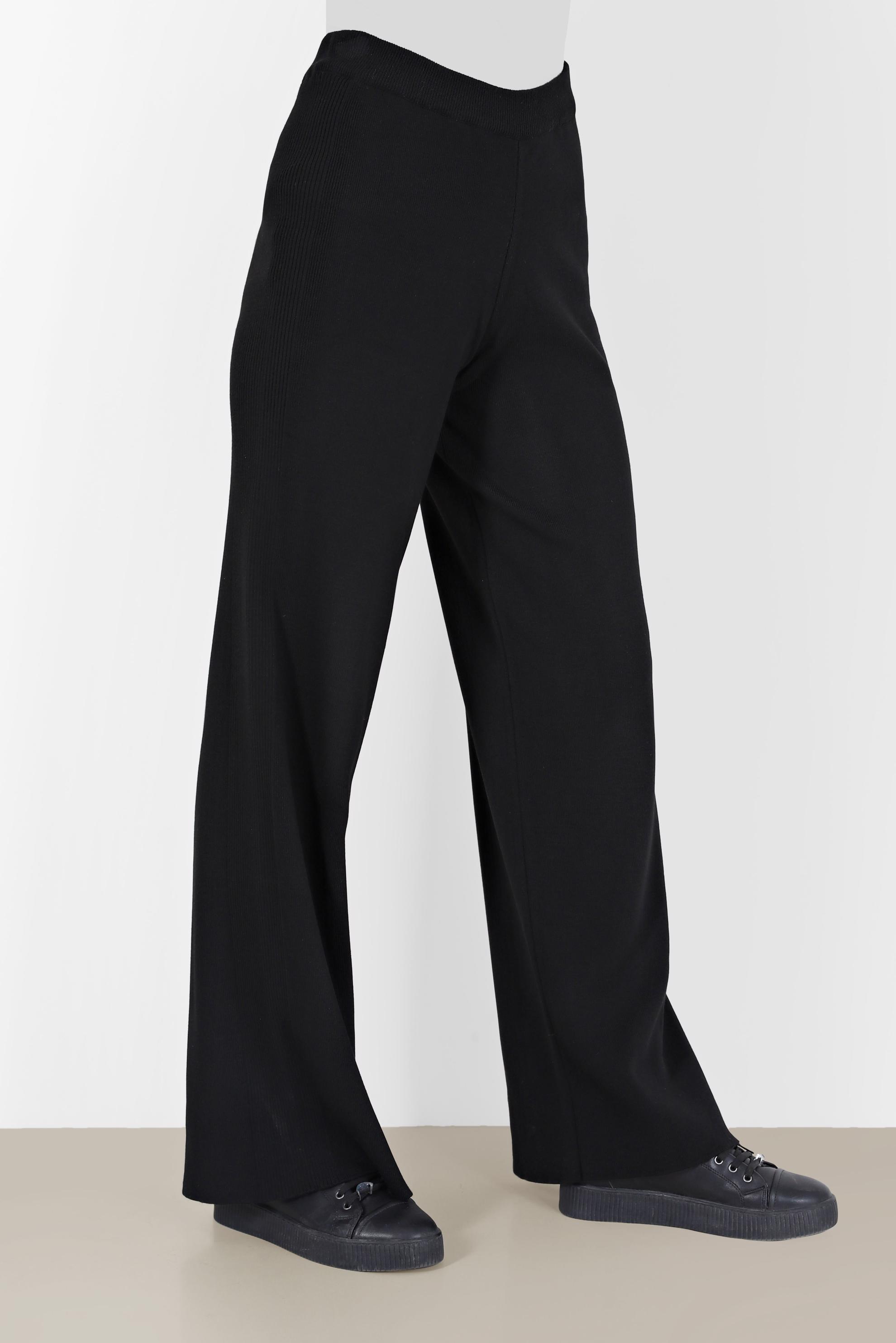 Tesettür giyim SİYAH GENİŞ PAÇA TRİKO PANTOLON 70121