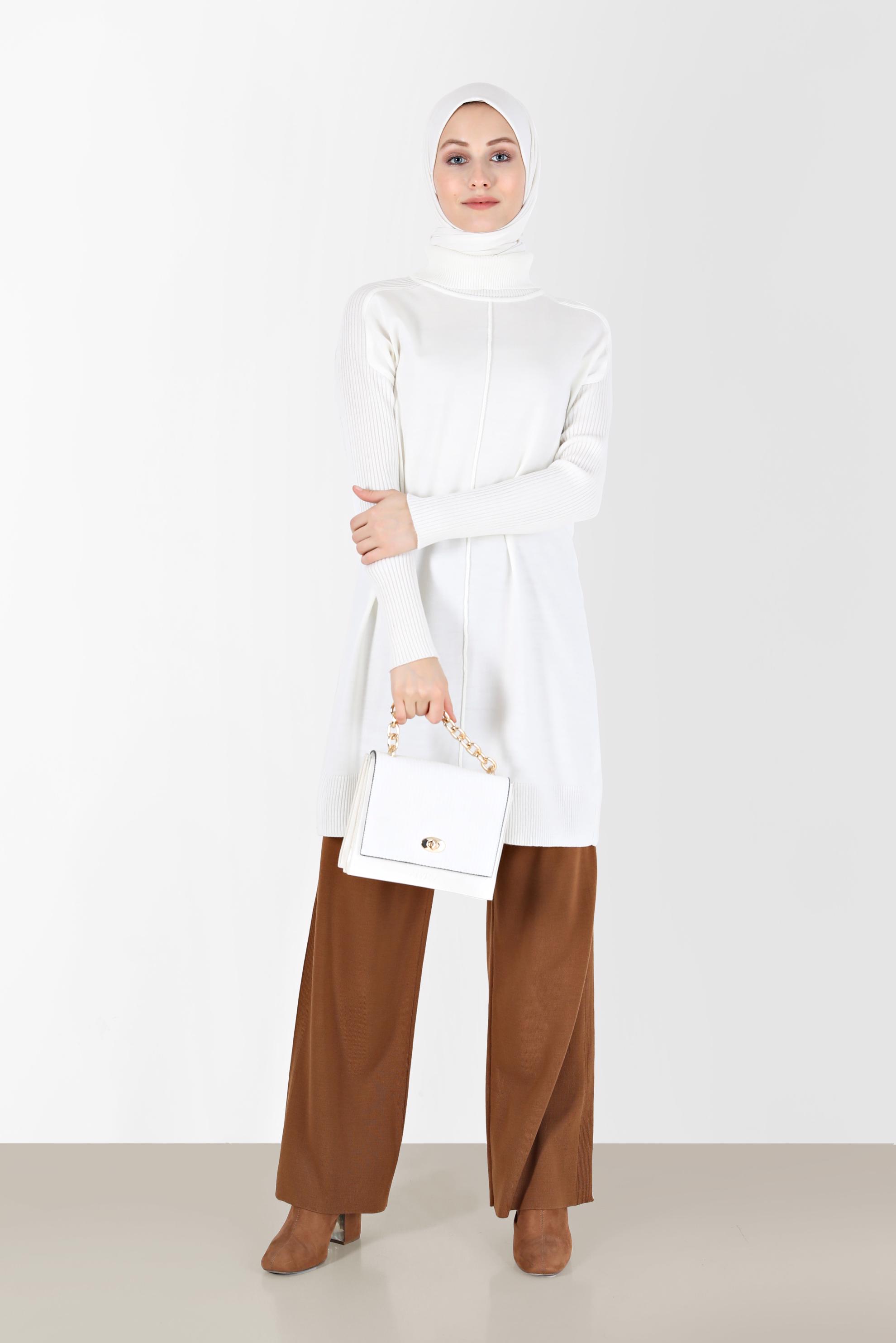 Tesettür giyim KAHVE GENİŞ PAÇA TRİKO PANTOLON 70121