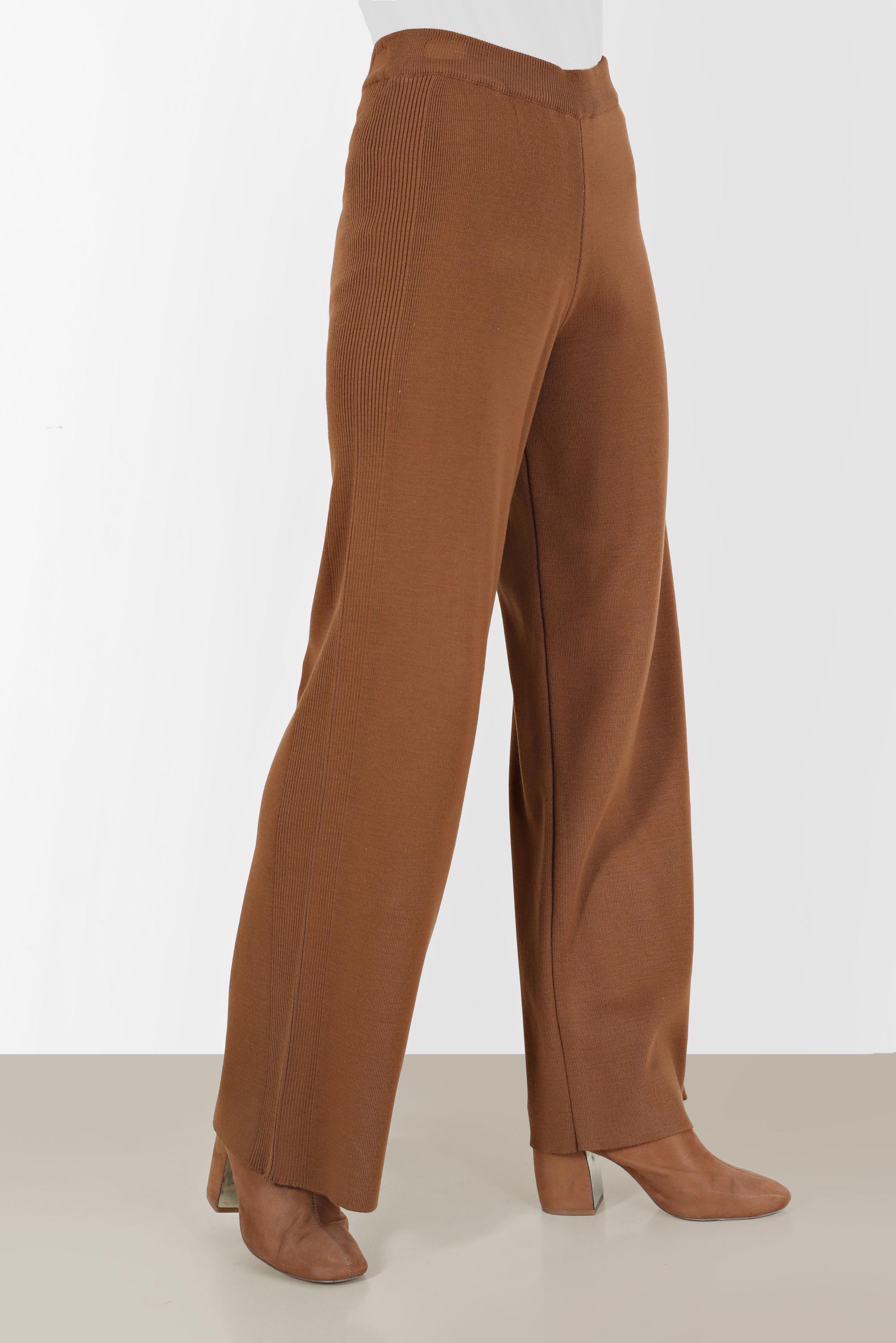 Tesettür giyim KAHVE GENİŞ PAÇA TRİKO PANTOLON 70121