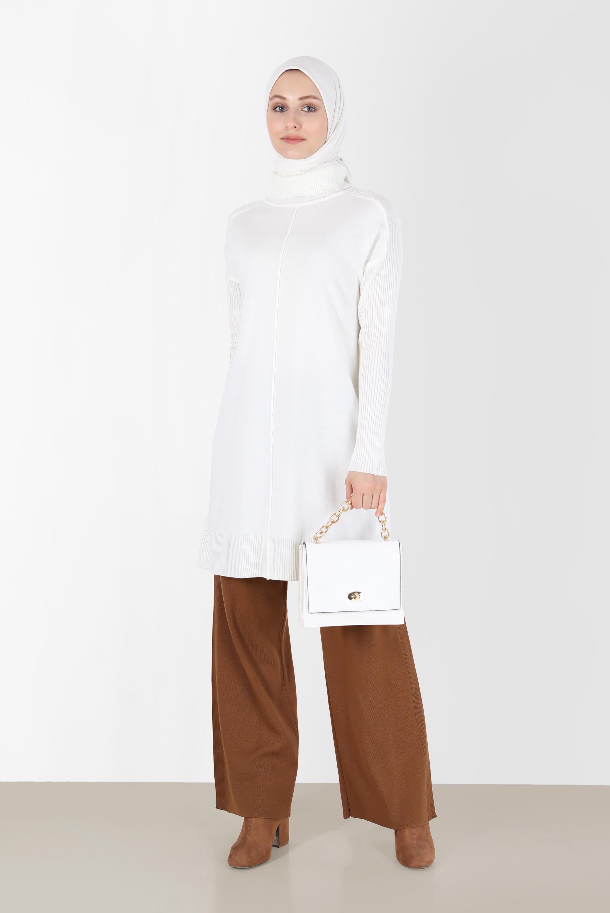 Tesettür giyim KAHVE GENİŞ PAÇA TRİKO PANTOLON 70121