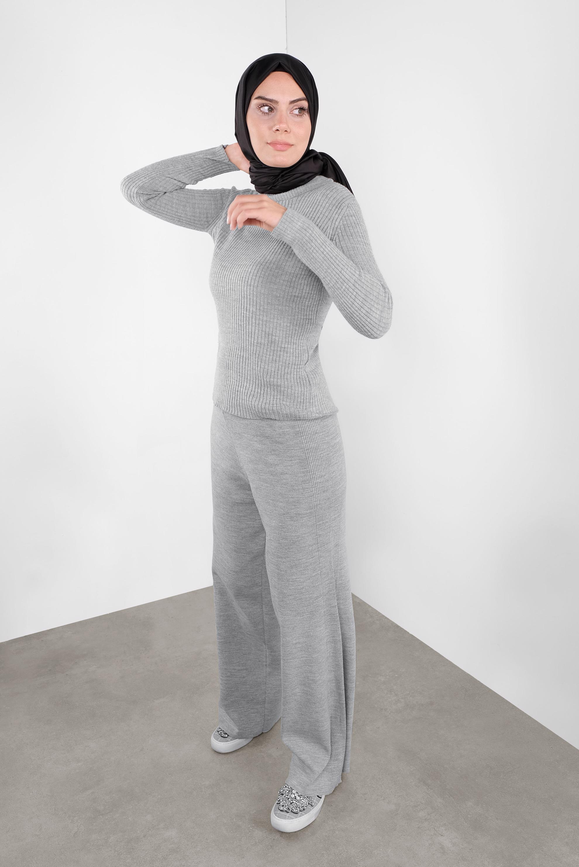 Tesettür giyim GRİ GENİŞ PAÇA TRİKO PANTOLON 70121