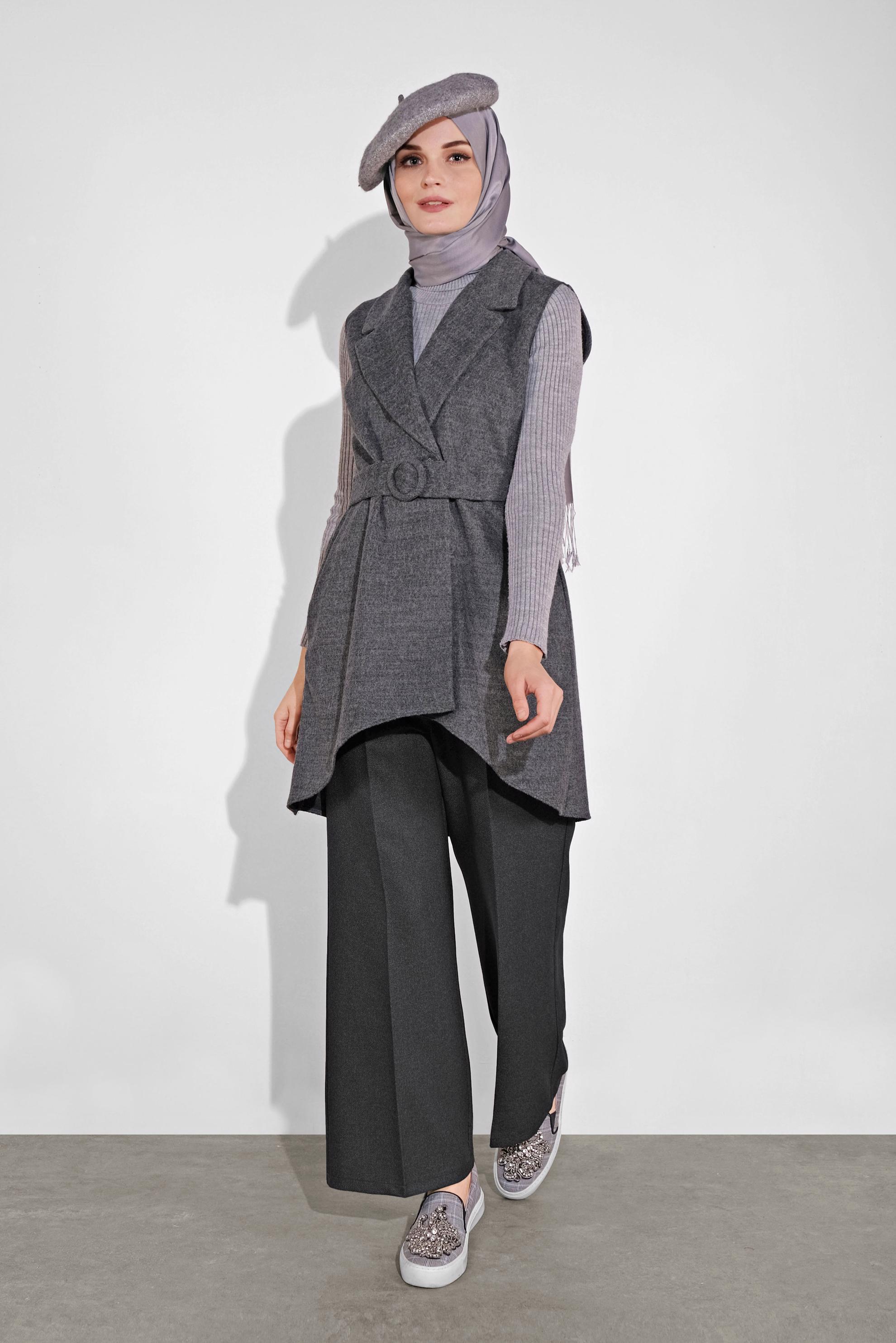 Tesettür giyim GRİ GENİŞ PAÇA PANTOLON 70126