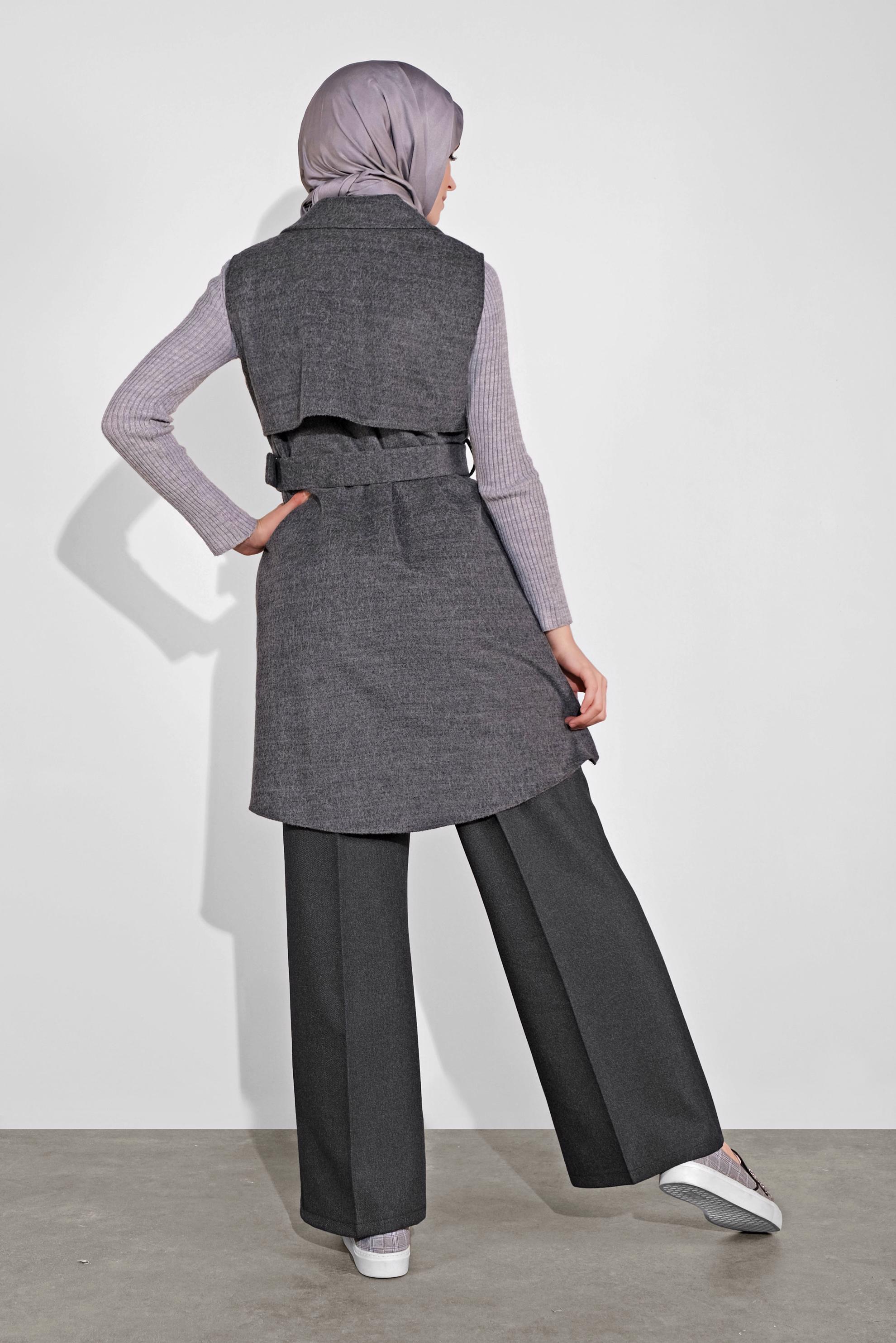 Tesettür giyim GRİ GENİŞ PAÇA PANTOLON 70126
