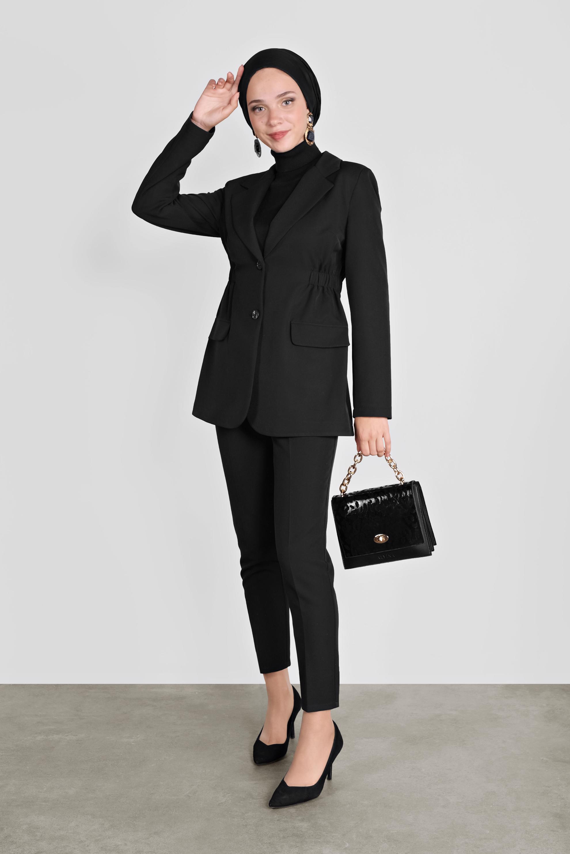 Tesettür giyim SİYAH YANDAN DÜĞMELİ KLASİK KESİM PANTOLON  70132 