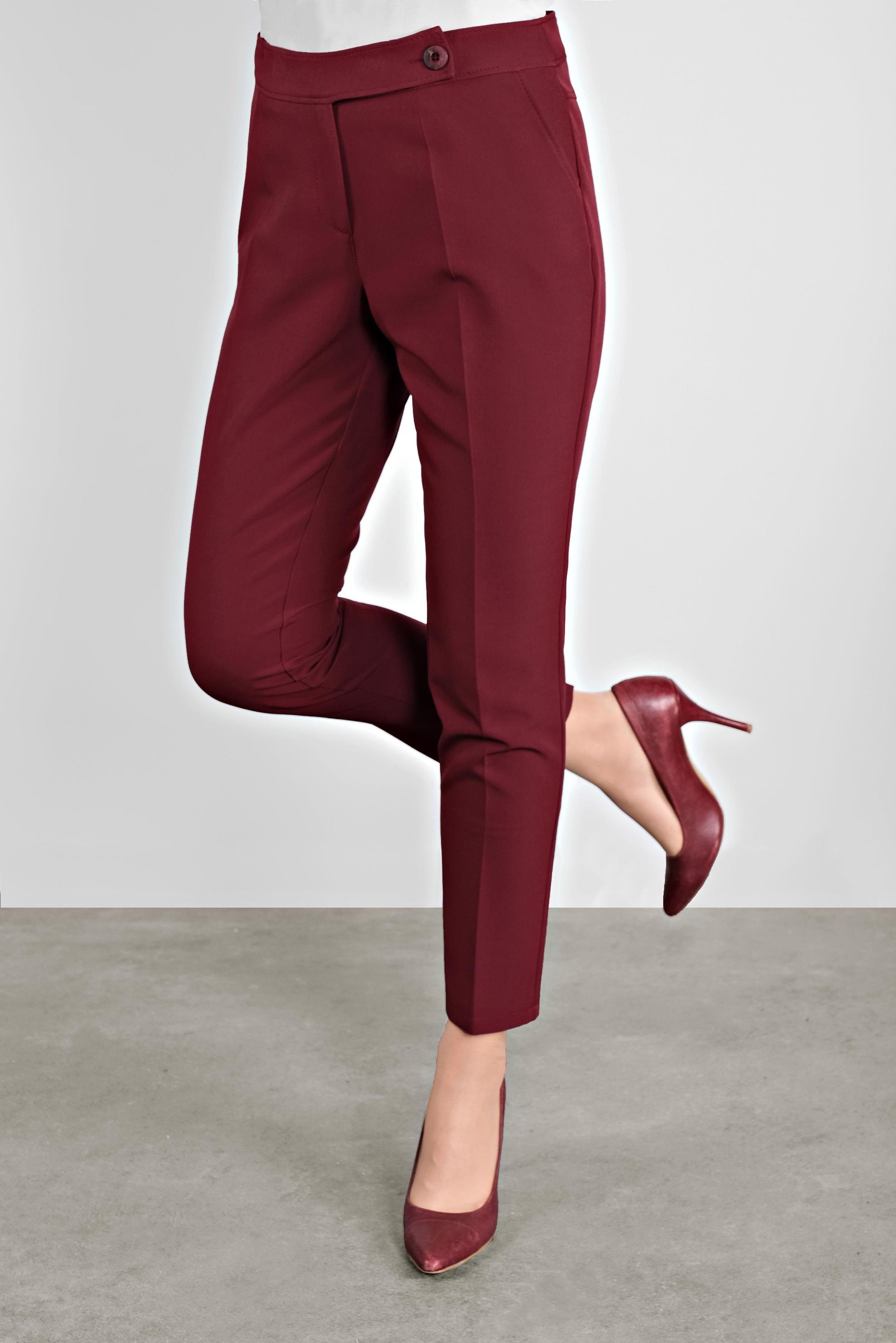 Tesettür giyim BORDO YANDAN DÜĞMELİ KLASİK KESİM PANTOLON  70132 