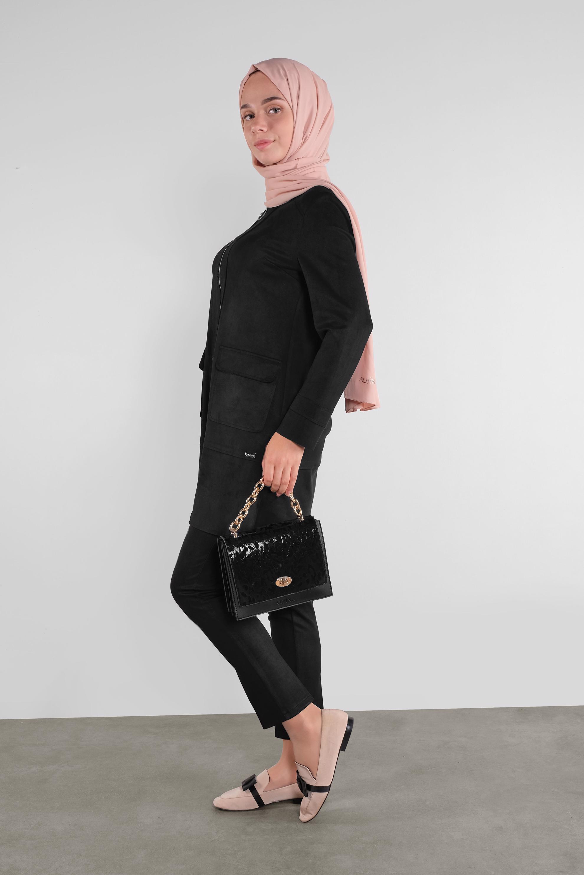 Tesettür giyim SİYAH SÜET PANTOLON 70133 