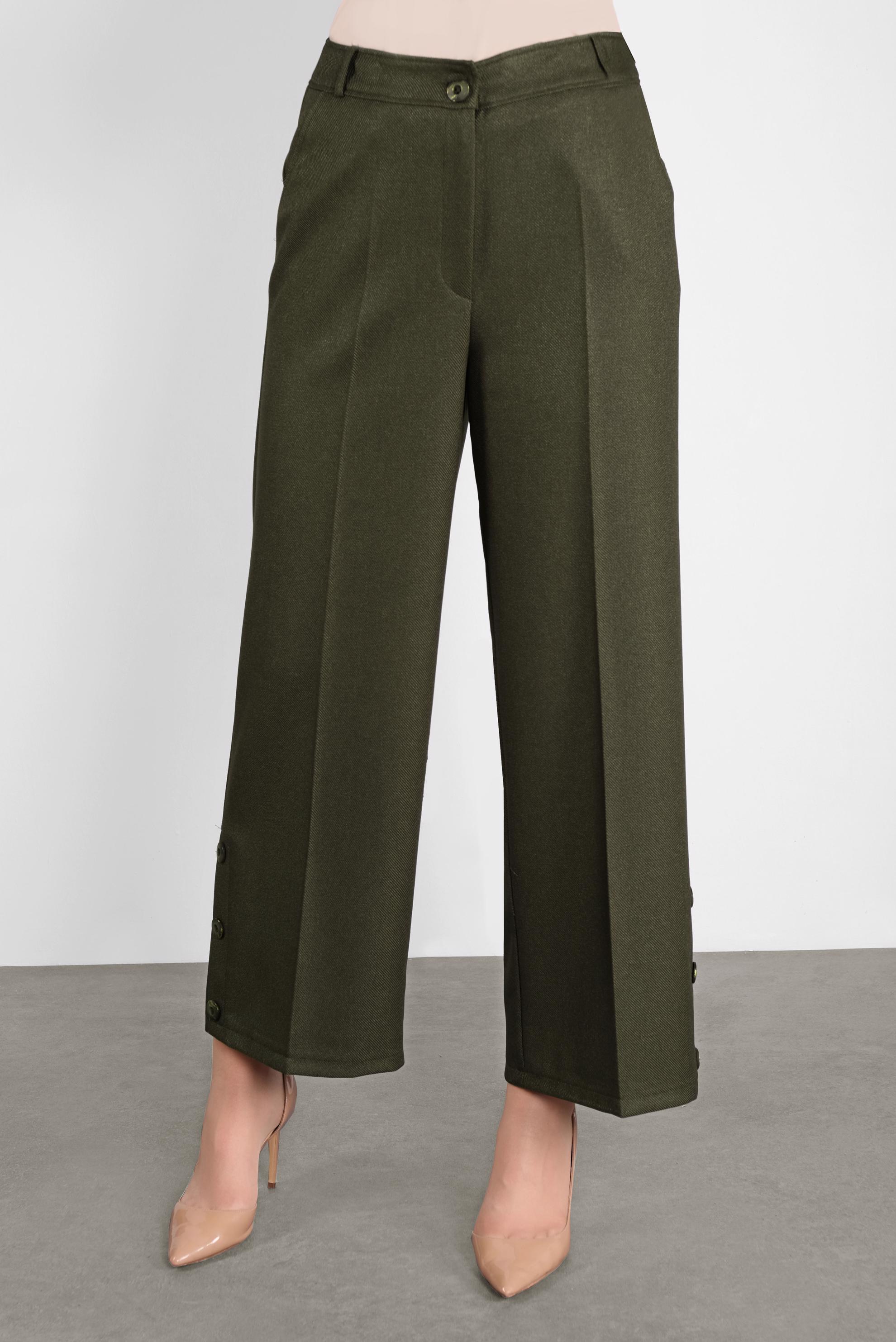 Tesettür giyim HAKİ ARA BEL GENİŞ PAÇA PANTOLON 70137 