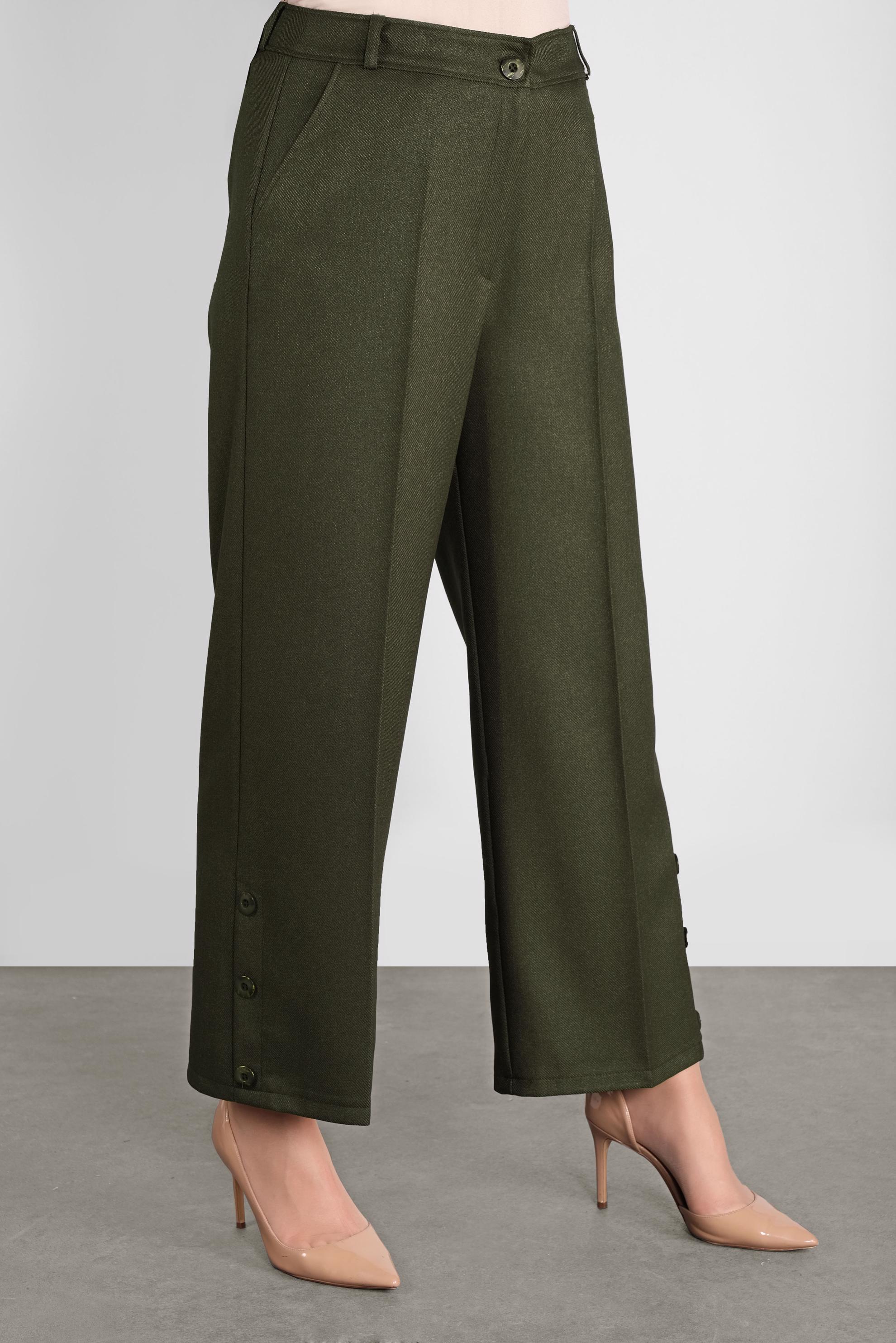 Tesettür giyim HAKİ ARA BEL GENİŞ PAÇA PANTOLON 70137 