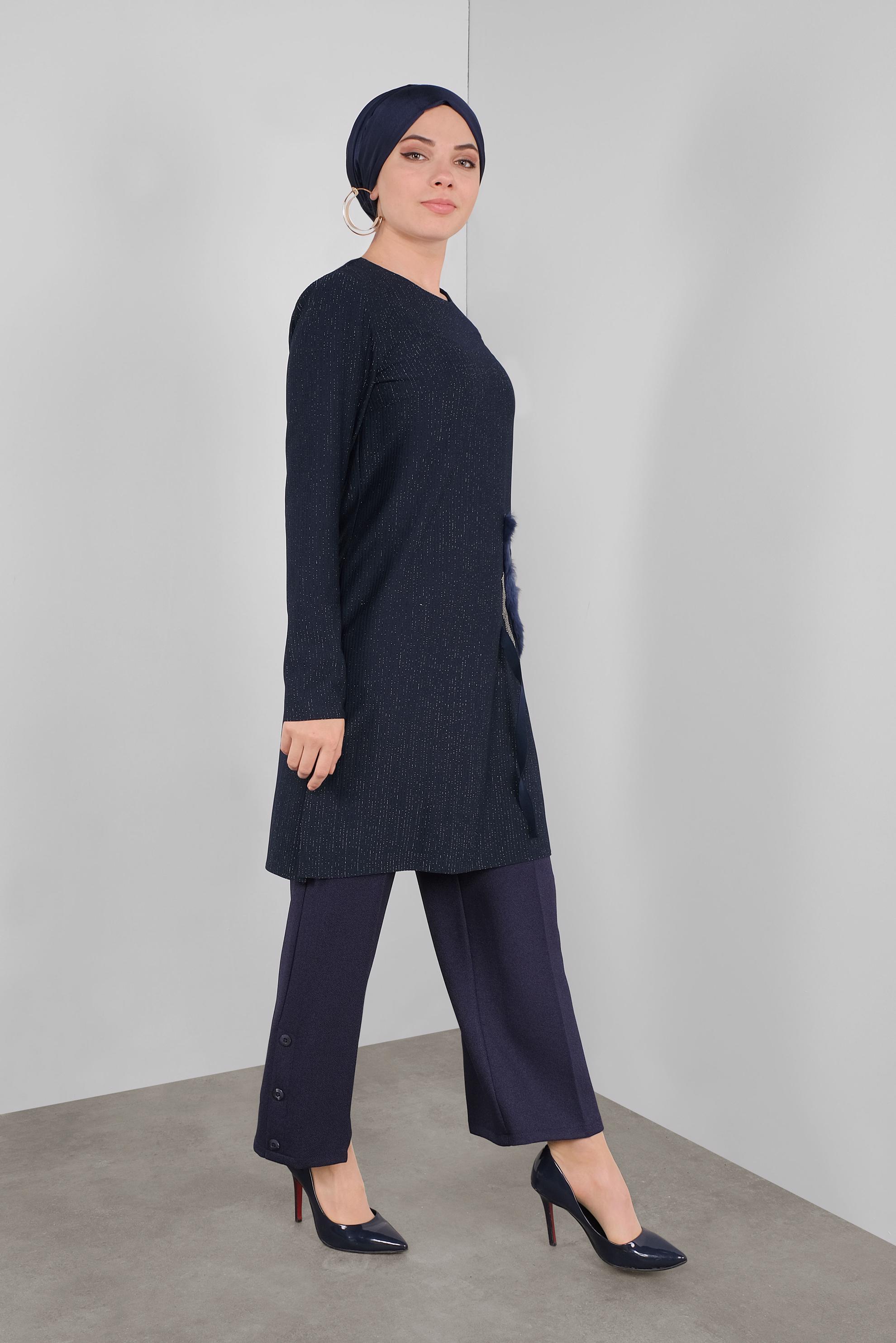 Tesettür giyim LACİVERT ARA BEL GENİŞ PAÇA PANTOLON 70137 