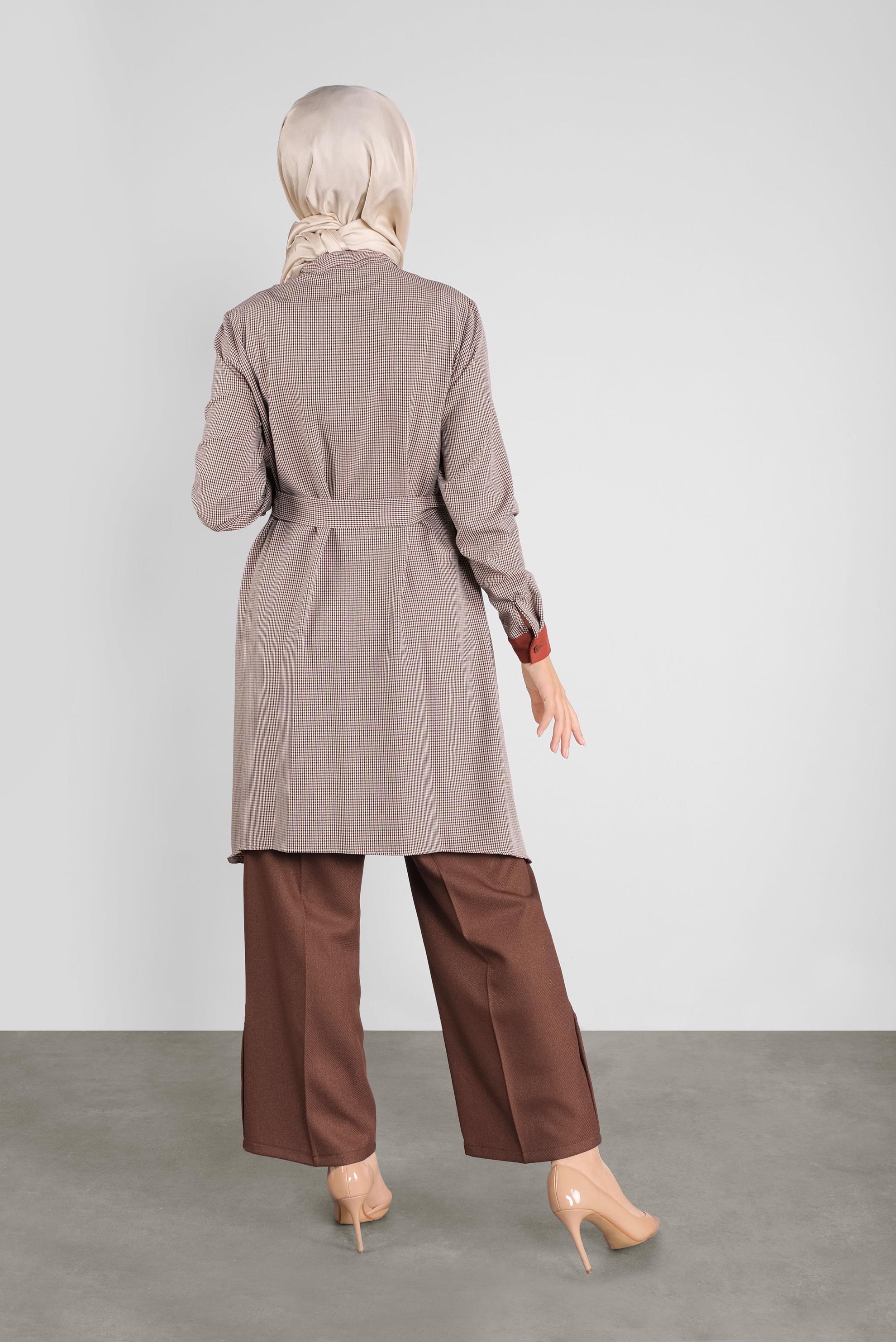 Tesettür giyim KAHVE ARA BEL GENİŞ PAÇA PANTOLON 70137 