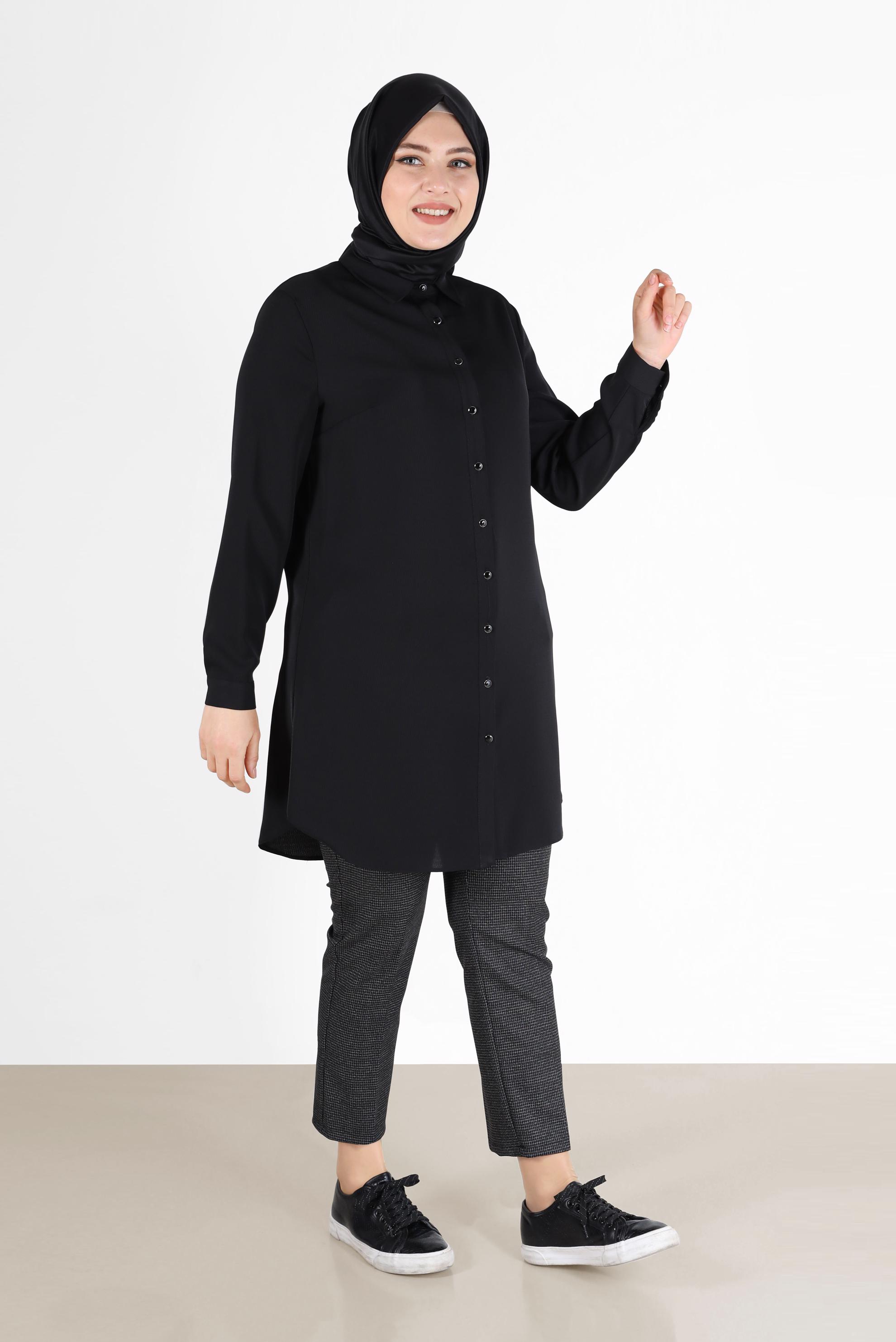 Vêtements hijab NOIR PANTALON À CARREAUX TAILLE À MI-HAUTE 70147 