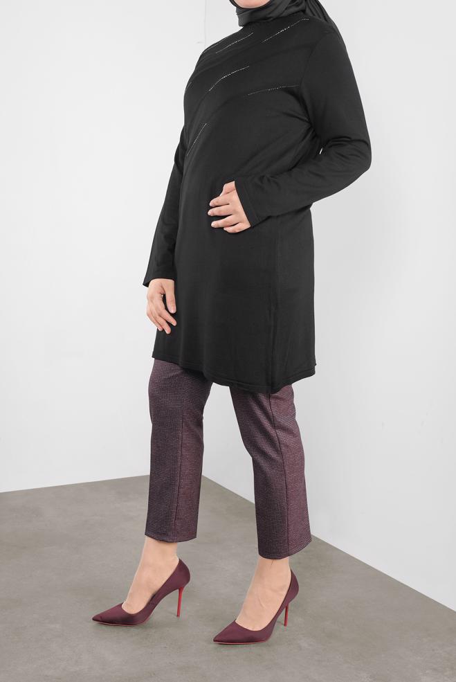 Vêtements hijab PRUNE PANTALON À CARREAUX TAILLE À MI-HAUTE 70147  - ALVİNA