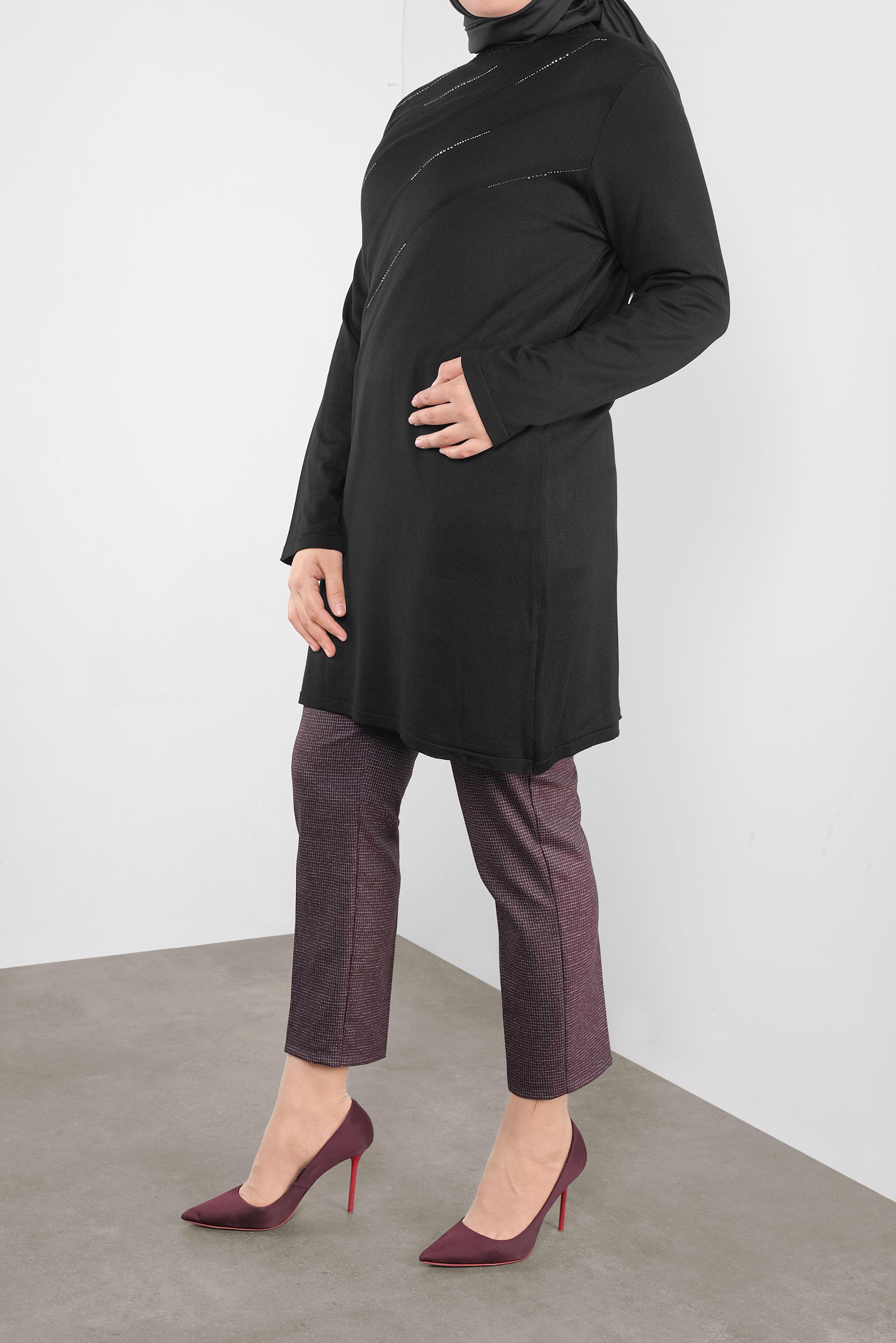 Vêtements hijab PRUNE PANTALON À CARREAUX TAILLE À MI-HAUTE 70147 