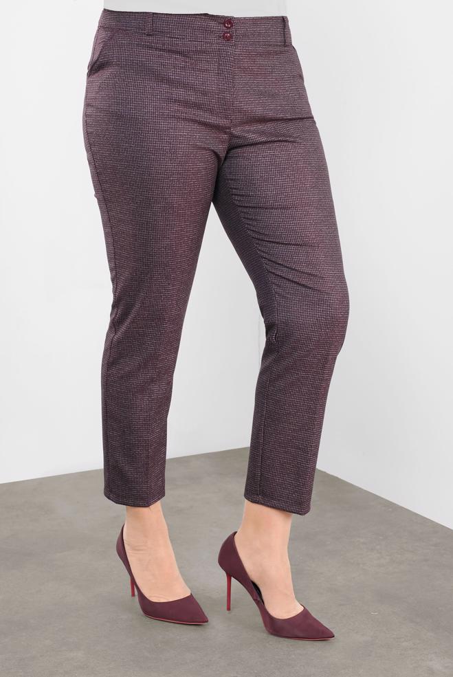 Vêtements hijab PRUNE PANTALON À CARREAUX TAILLE À MI-HAUTE 70147  - ALVİNA