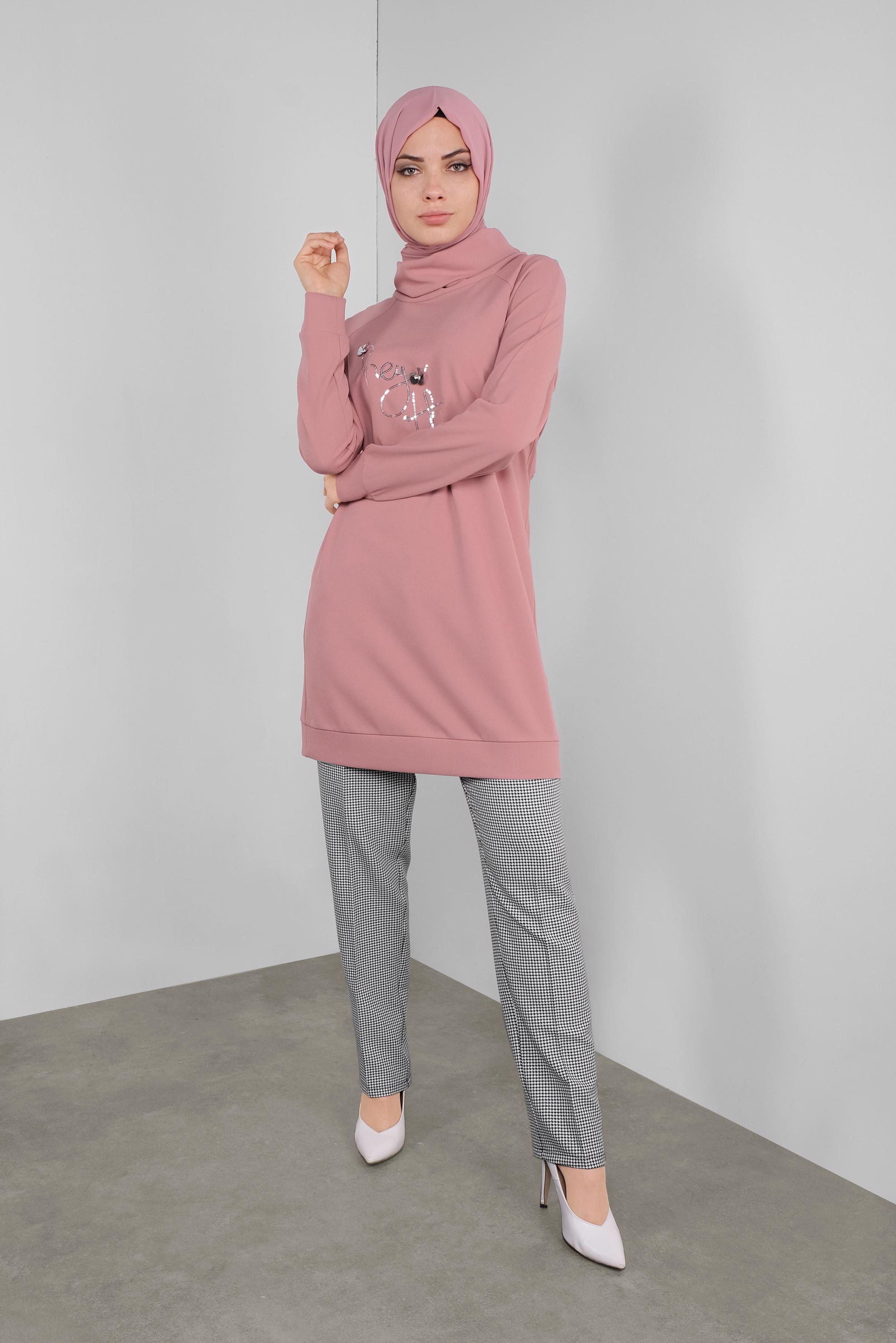 Tesettür giyim SİYAH KAZAYAĞI DESENLİ PANTOLON 70148 