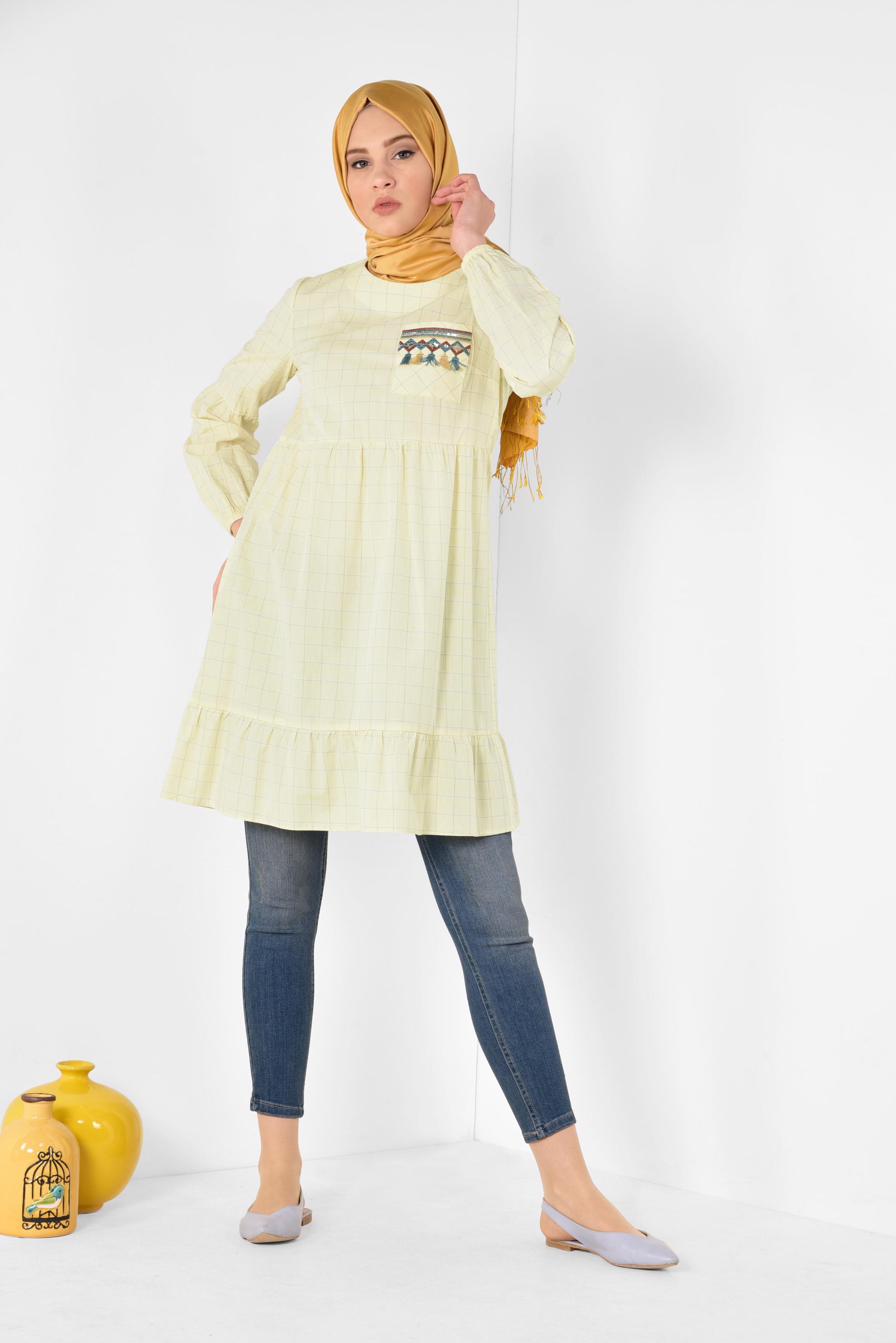 Tesettür giyim MAVİ TAŞLANMIŞ KOT PANTOLON 7510