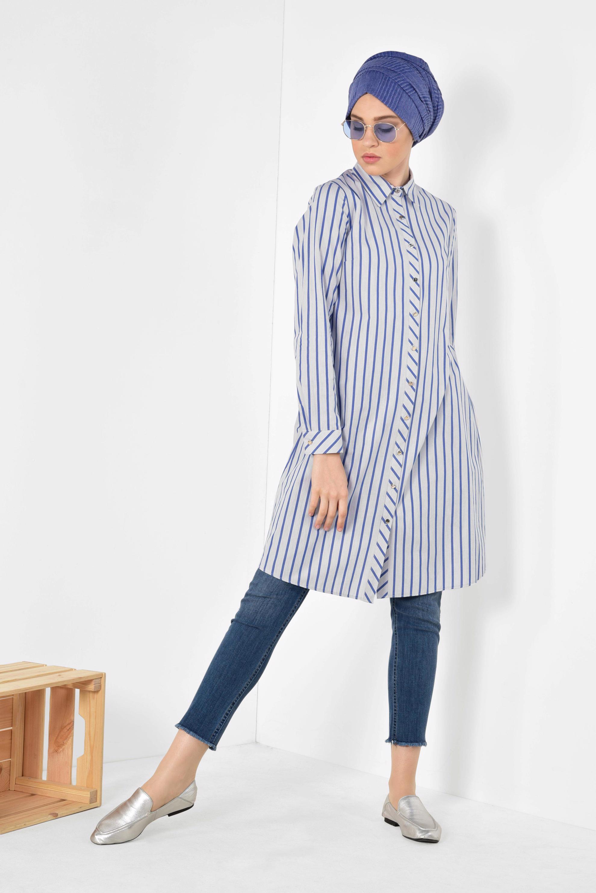 Tesettür giyim MAVİ ZIMBA DETAYLI DENİM PANTOLON 7514 