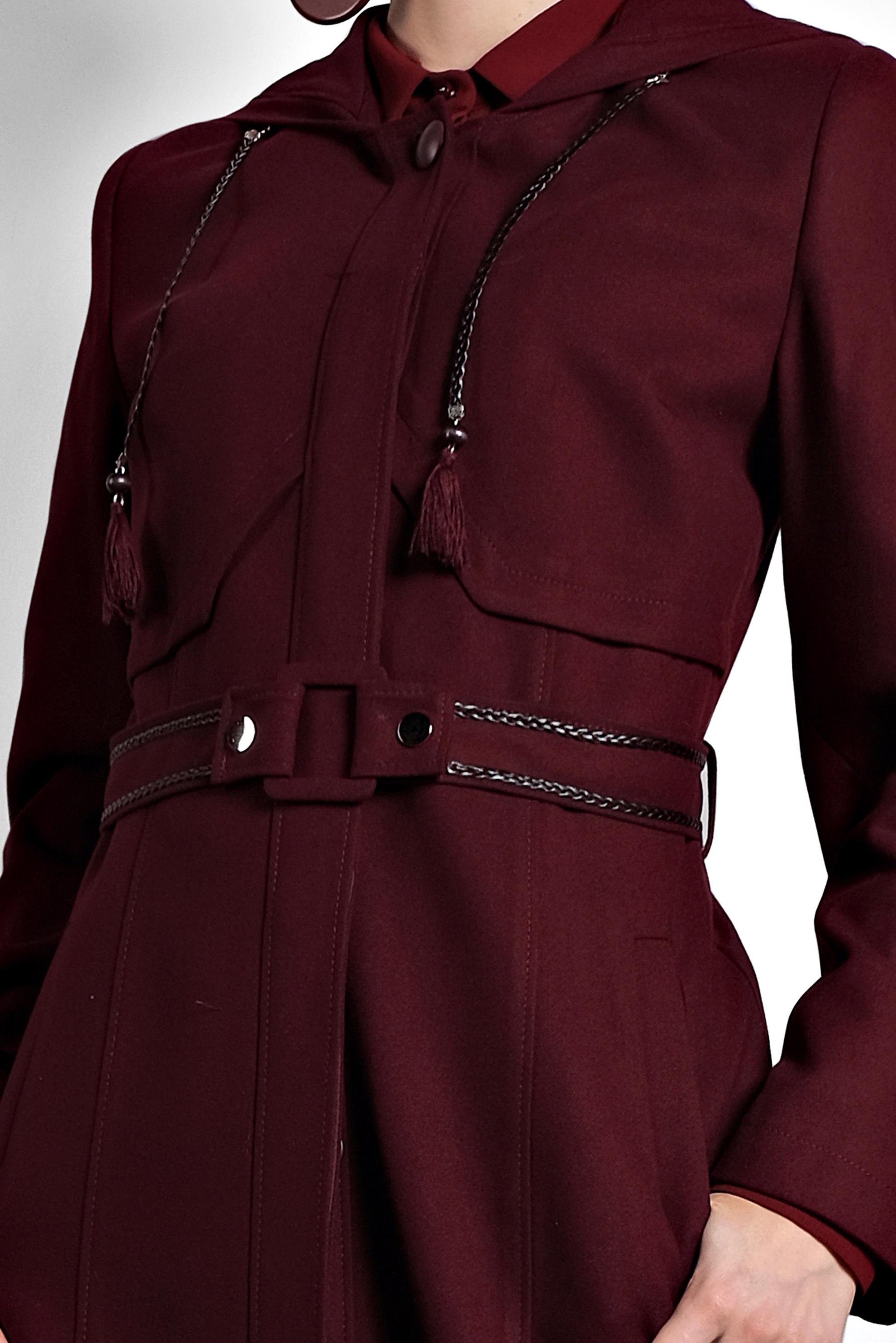 Tesettür giyim BORDO KEMERLİ KAPÜŞONLU PARDESÜ 10001