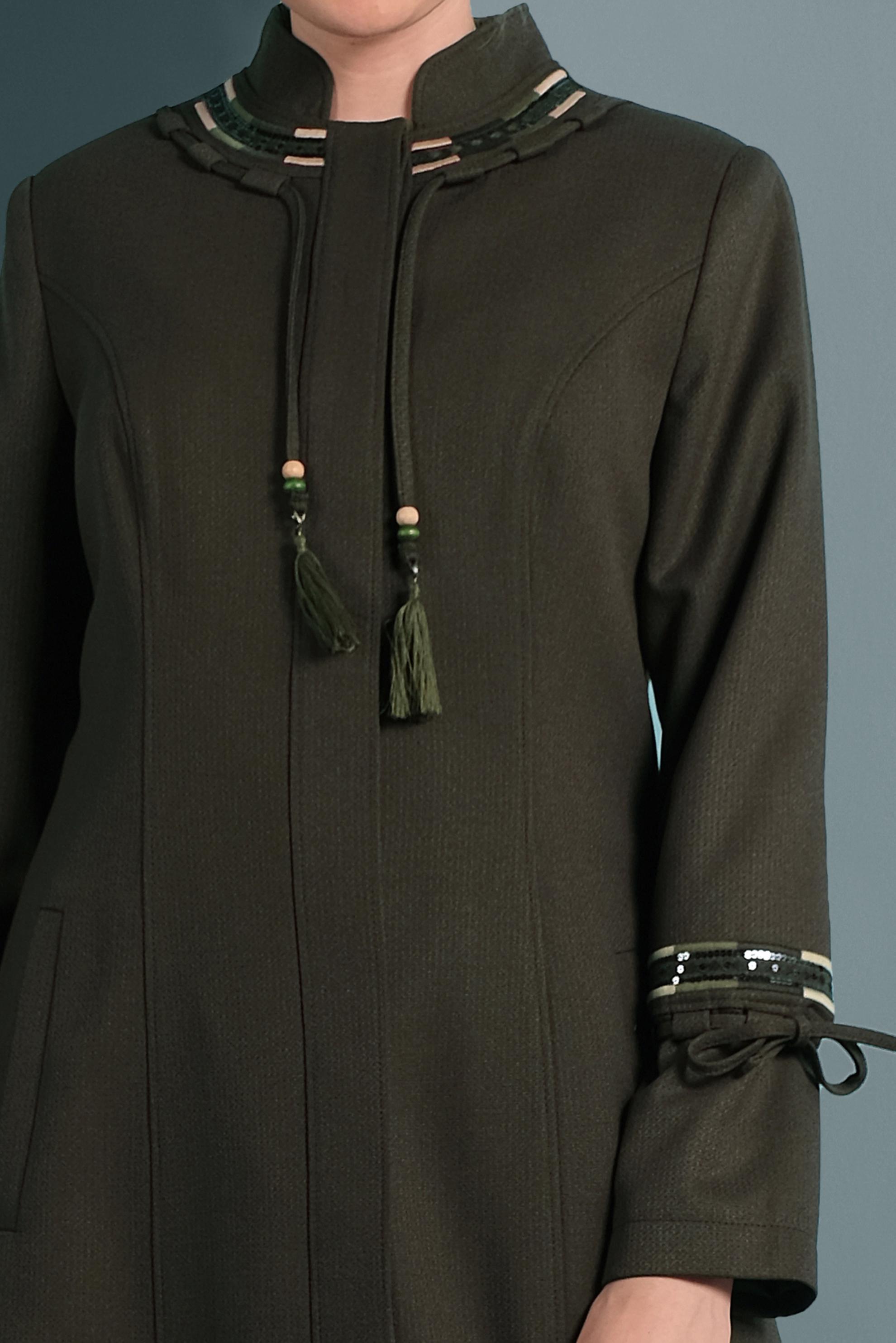 Hijab clothing KHAKI MANDARIN COLLAR BUTTONED TOPCOAT 10002