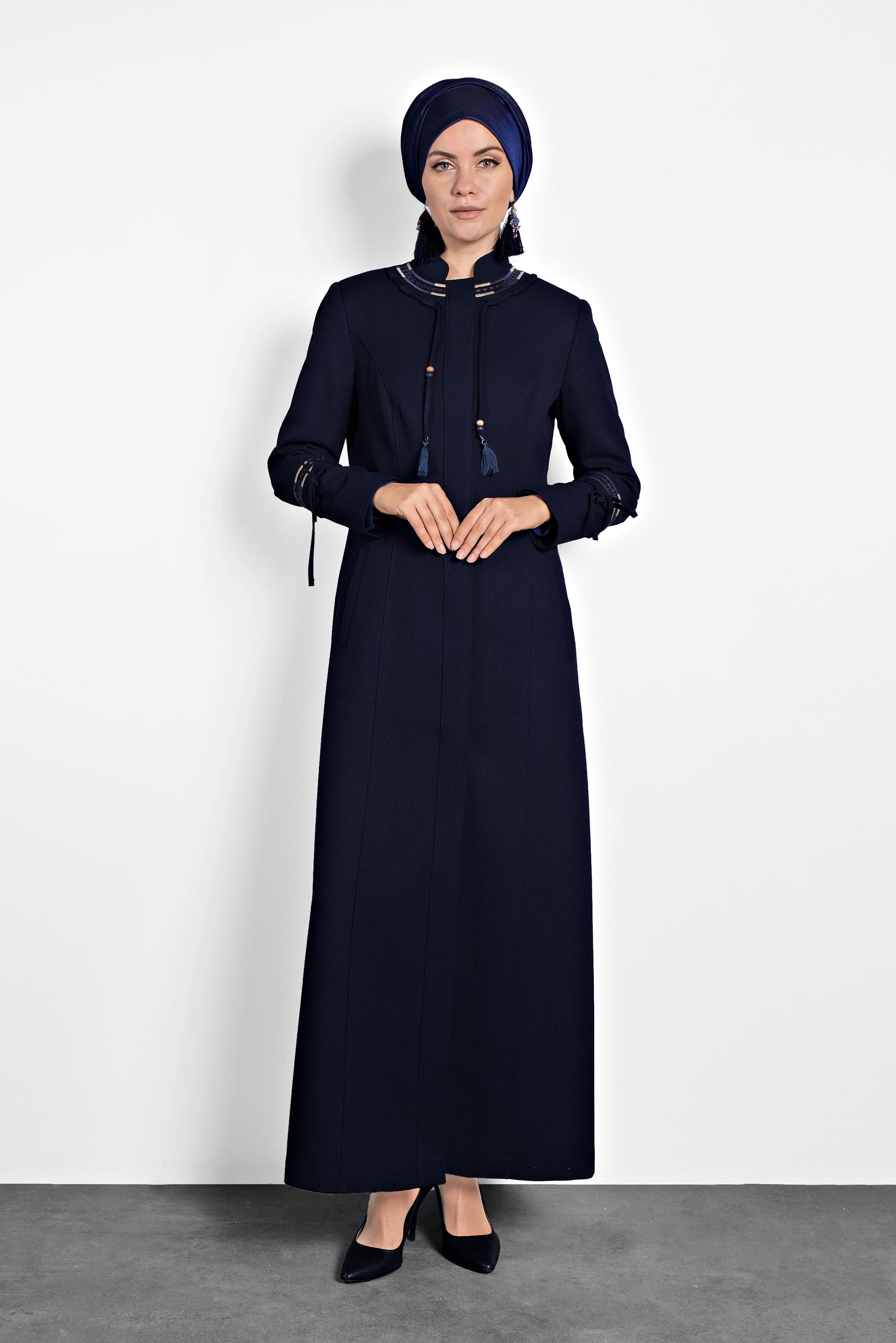 Tesettür giyim LACİVERT HAKİM YAKA DÜĞMELİ PARDESÜ 10002 