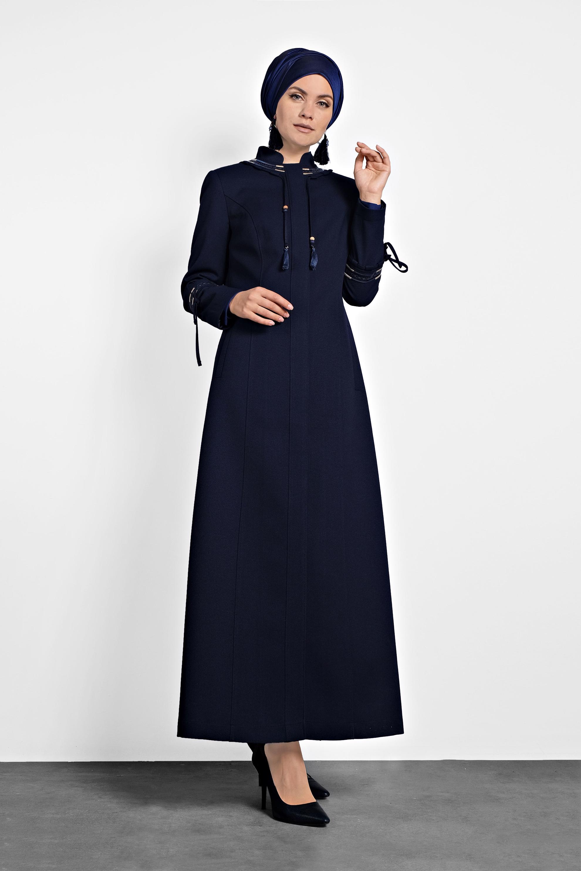 Tesettür giyim LACİVERT HAKİM YAKA DÜĞMELİ PARDESÜ 10002 