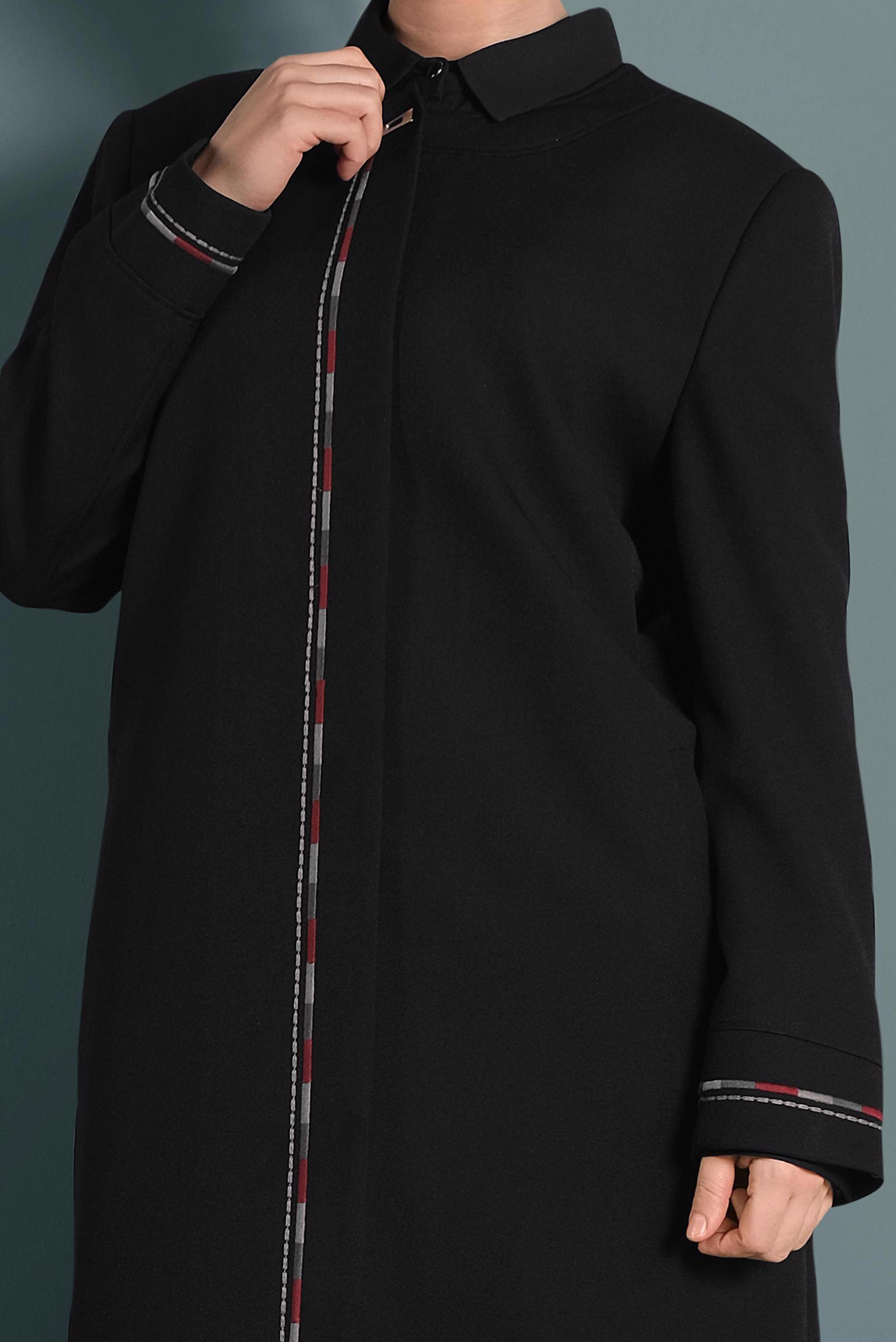 Tesettür giyim SİYAH YUVARLAK YAKA NAKIŞLI PARDESÜ 10018